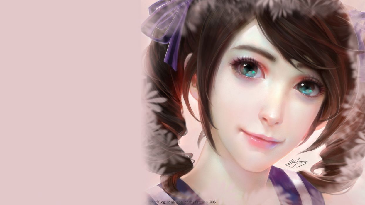 Drawn fantasy Painted girls japanese woman with big eyes wallpaper