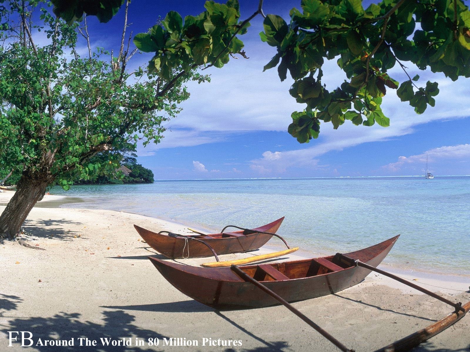 Hana Iti Beach, Huahine Island, Tahiti. Beach scene wallpaper