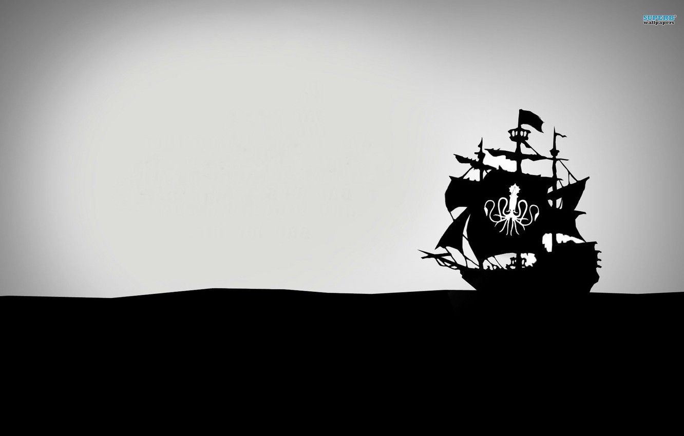 Wallpaper ship, minimalism, black and white, pirates image