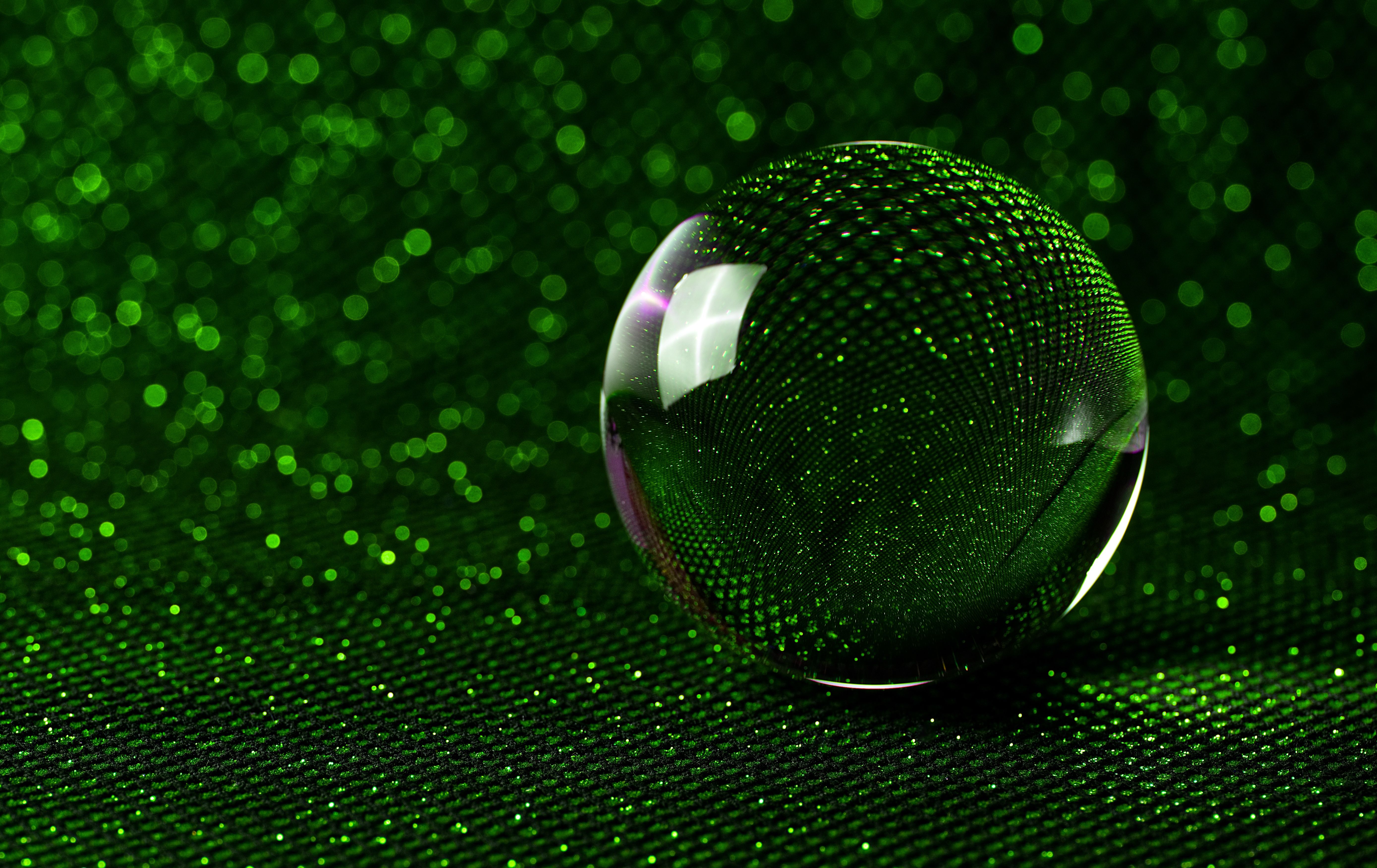 Wallpaper Sphere, 3D, Glass, Ball, Green, Glitter, 5K, Abstract