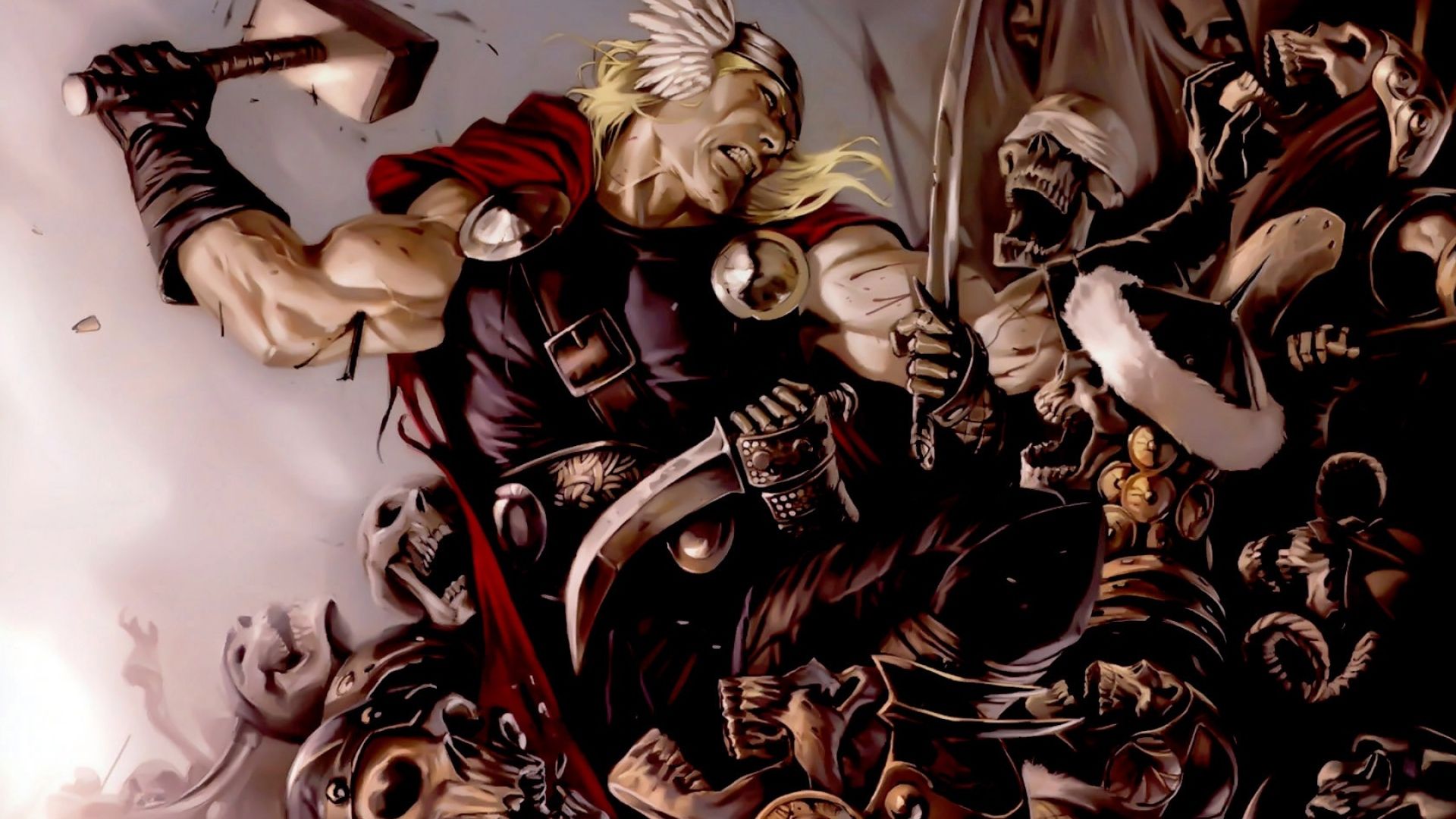 Shao Khan, Onaga, Shinnok, Scorpion, Raiden, Fujin vs Thor