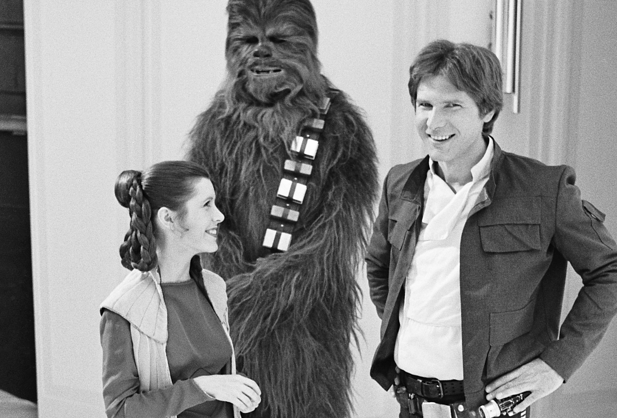 Star Wars Carrie Fisher grayscale Han Solo Chewbacca Leia Organa