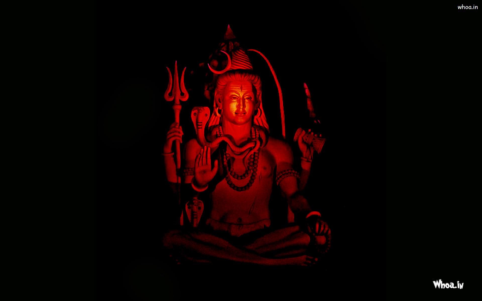 Somnath Lord Shiva Statue With Red Light Flash With Full Dark Back
