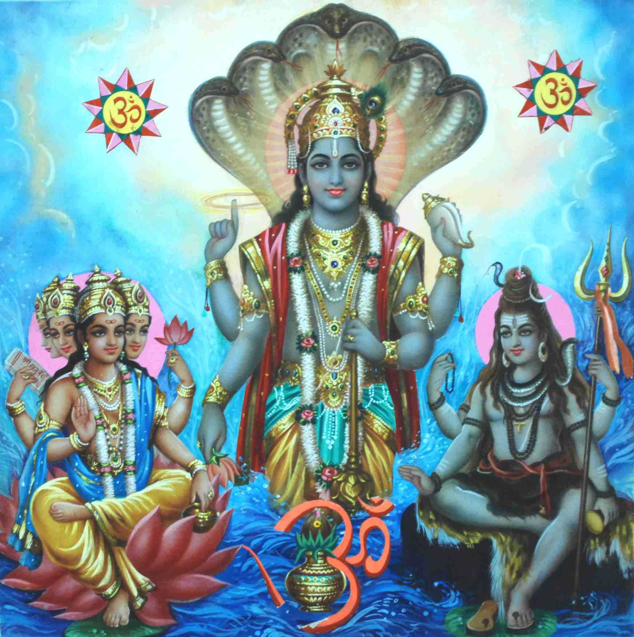 Hindu Art. Brahma, Vishnu, Mahesh Holy Trinity. Hindu art