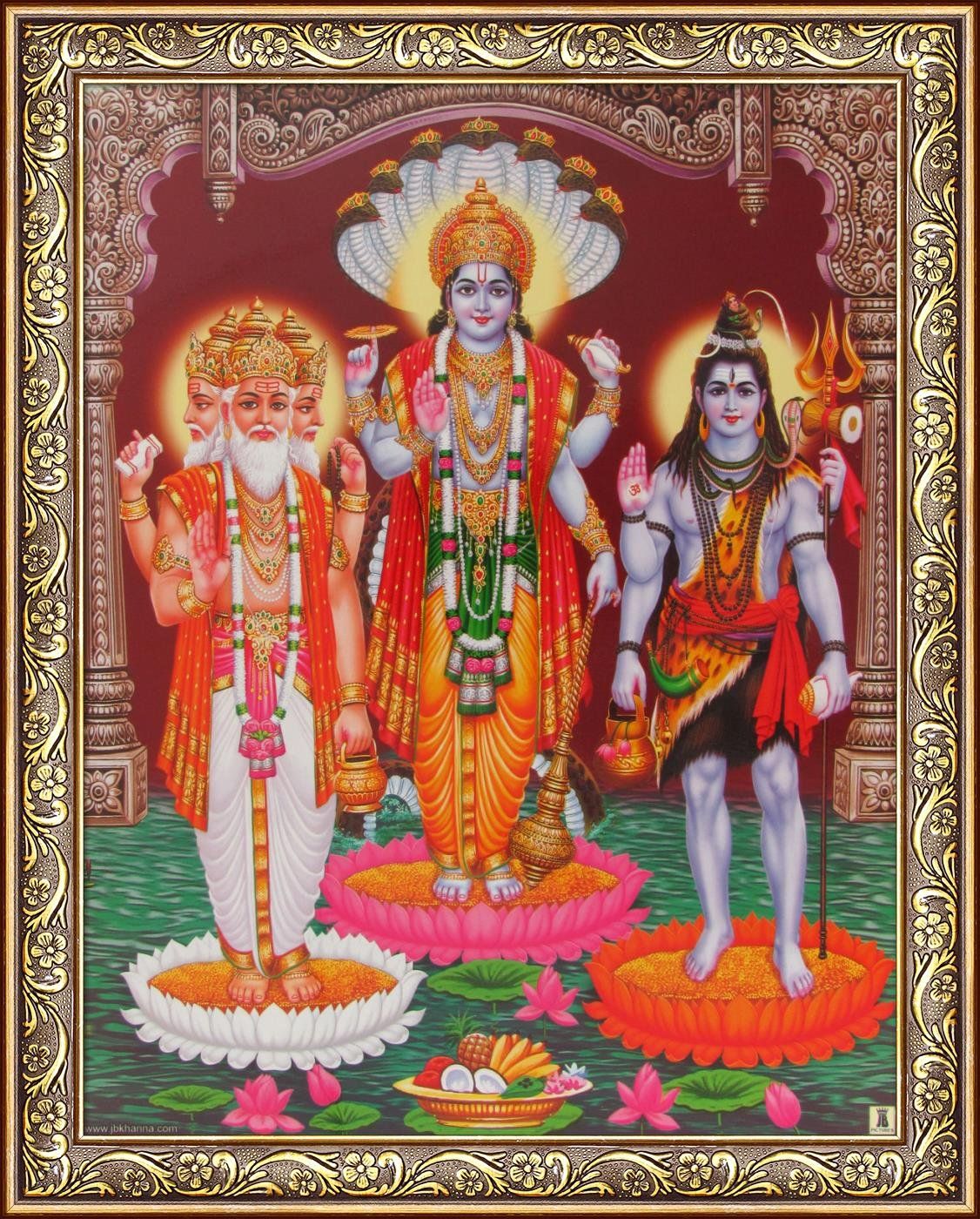 Avercart Lord Brahma Vishnu Mahesh Poster 8.5x11 inch Framed with