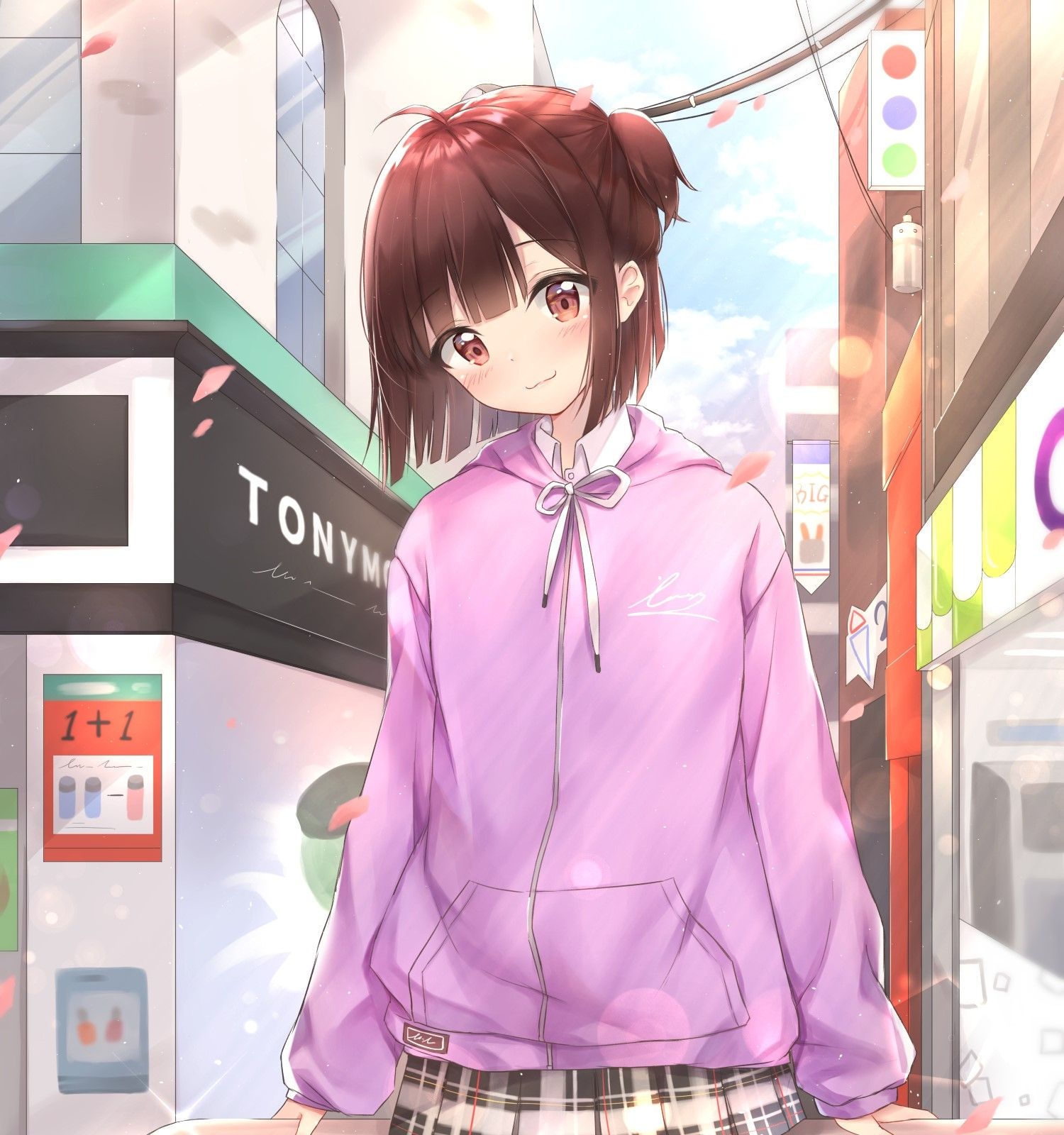 Download 1500x1600 Anime Girl, Sweater, Cute, Street, Short Hair Wallpaper