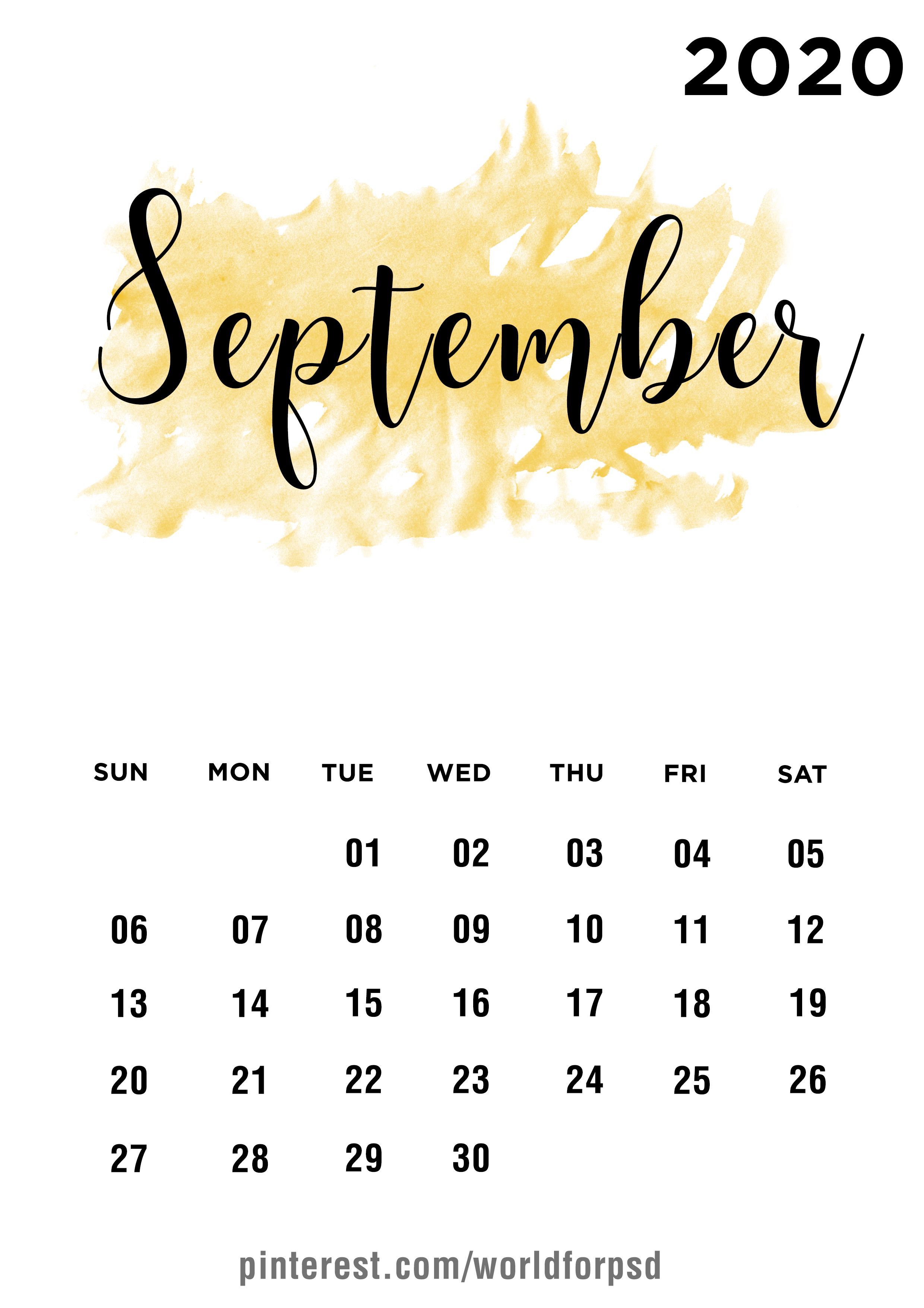 September 2020 Calendar. Calendar wallpaper, Calendar design