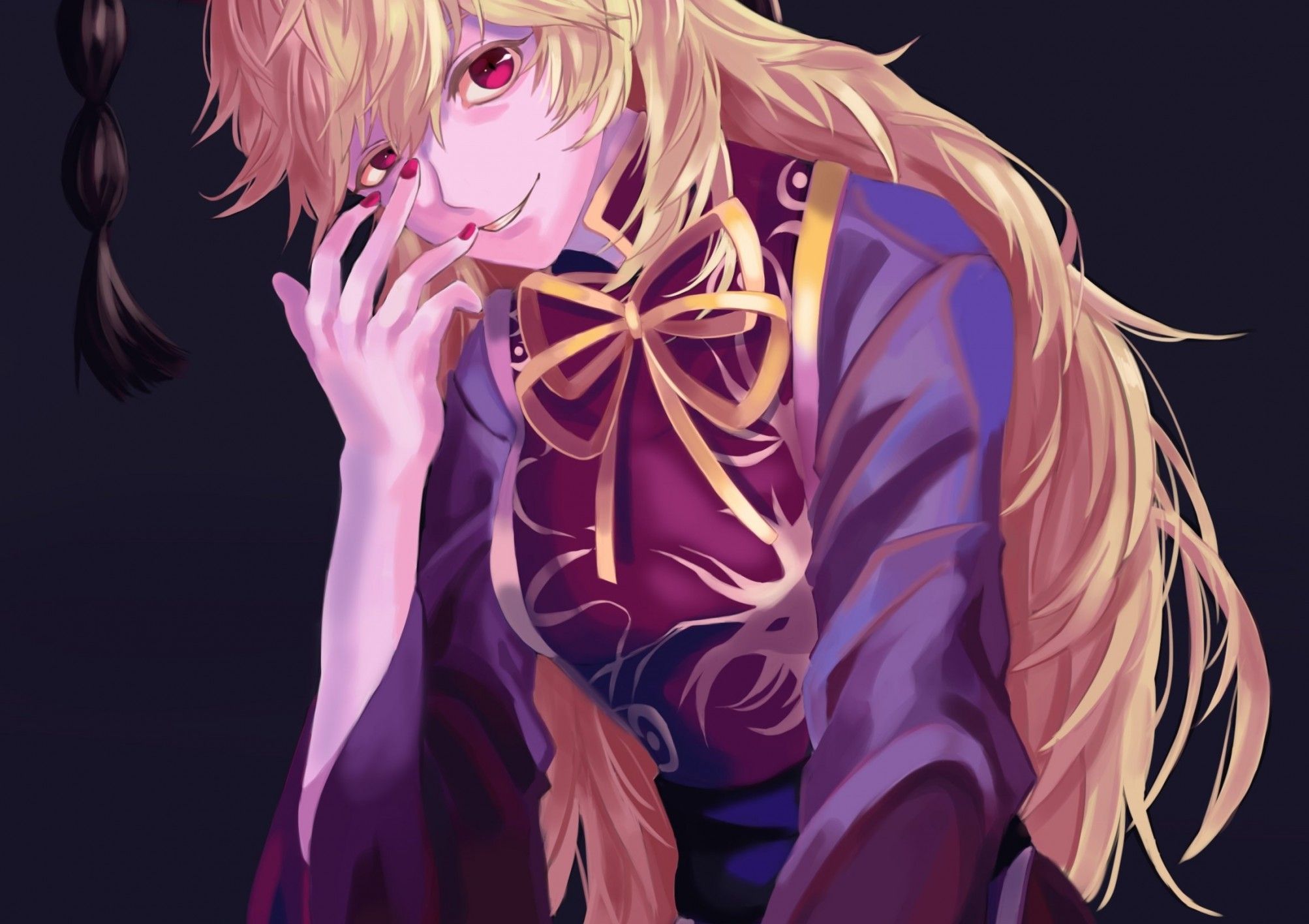 Download 2006x1416 Touhou, Junko, Red Eyes, Blonde, Scary Anime