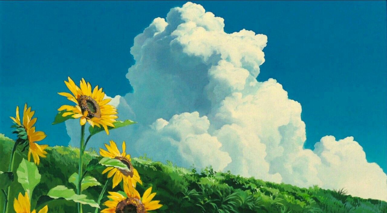 Sky. Clouds. Field. Flowers. Anime scenery wallpaper, Studio
