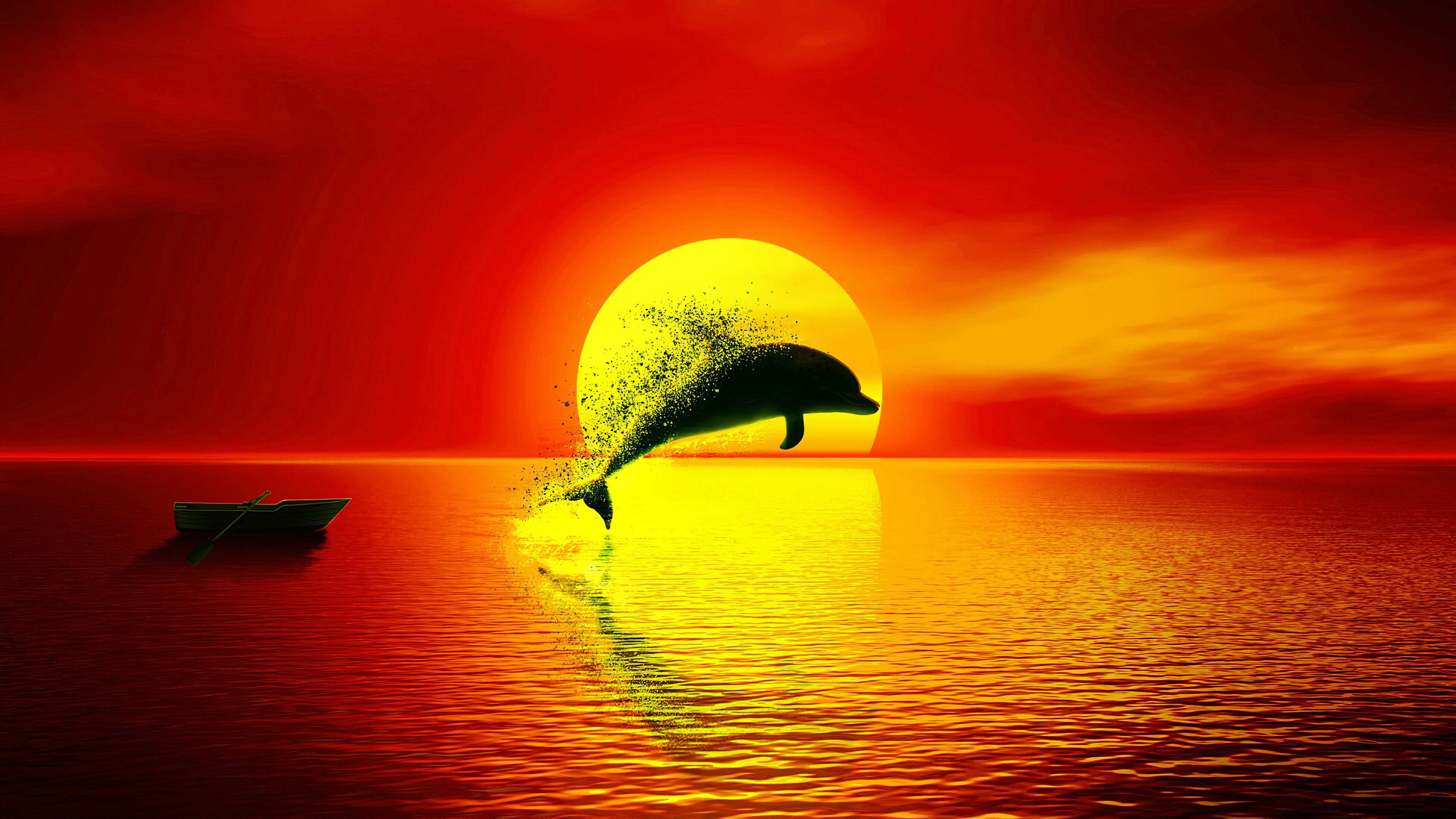 Dolphin Dispersion Sunset 4k, HD Artist, 4k Wallpaper, Image