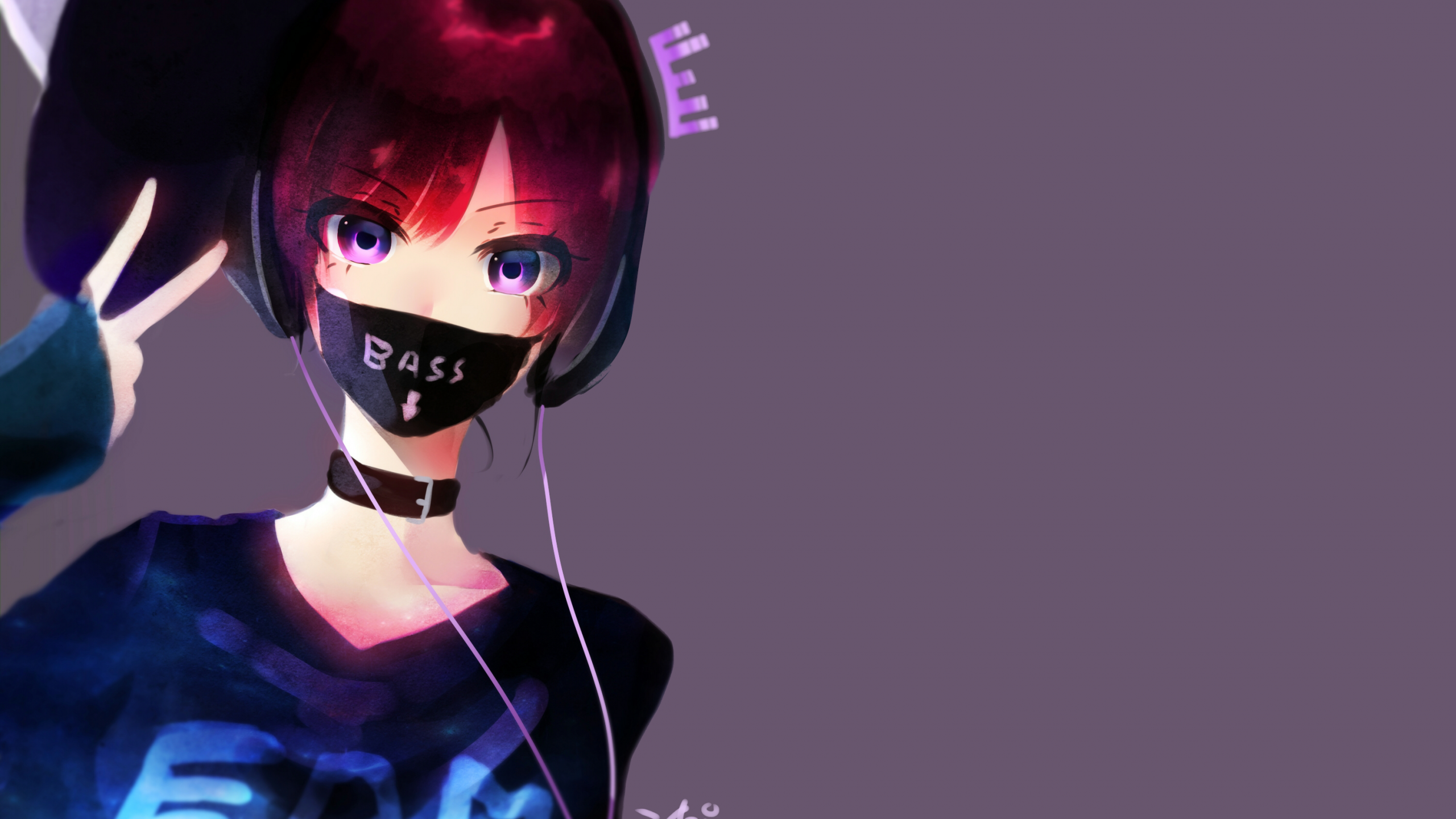 Anime Girl, Mask, Redhead, Headphones