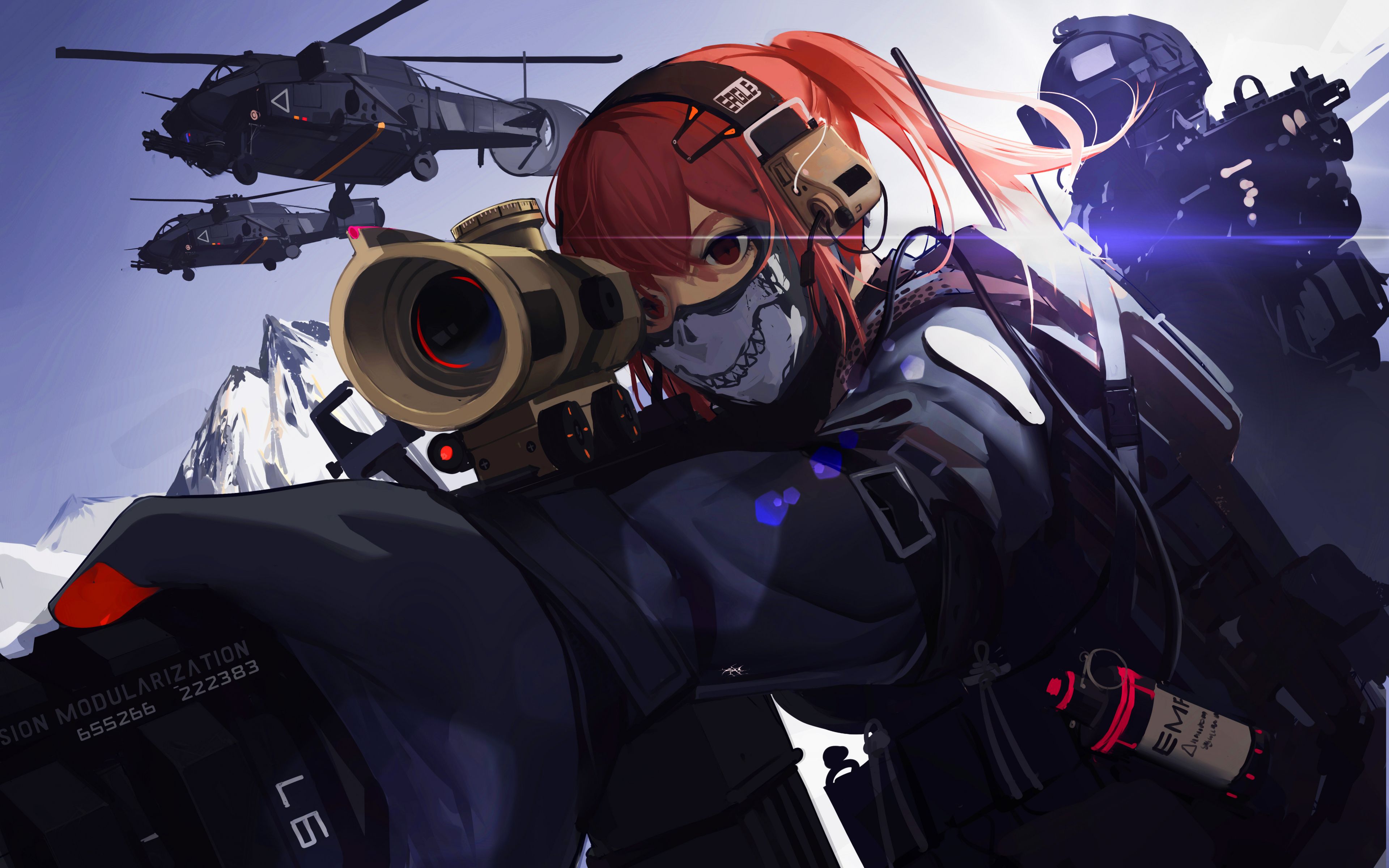 Desktop Wallpaper Anime Girl, Military, Mask, Redhead Girl, HD