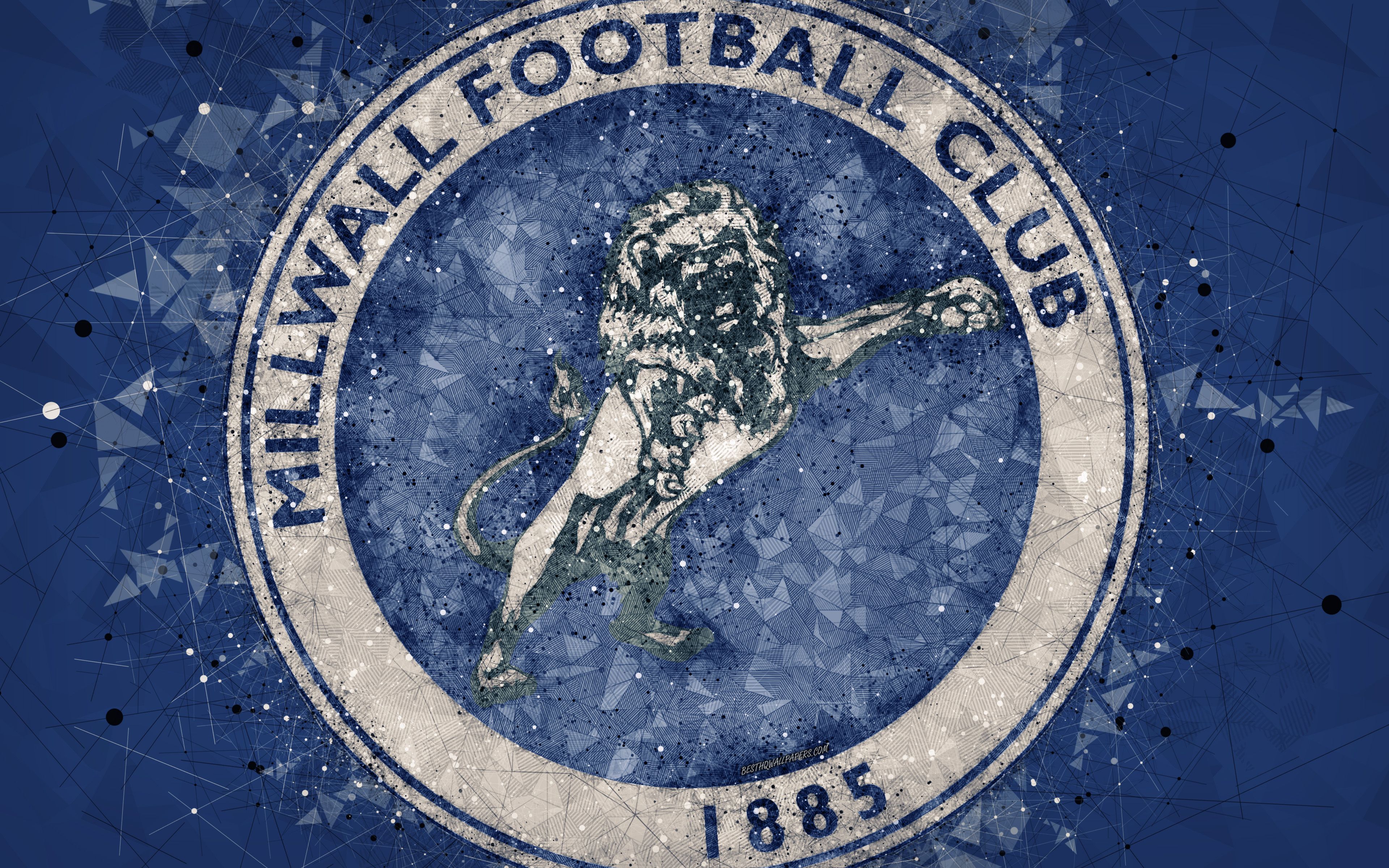 Download wallpaper Millwall FC, 4k, geometric art, logo, blue