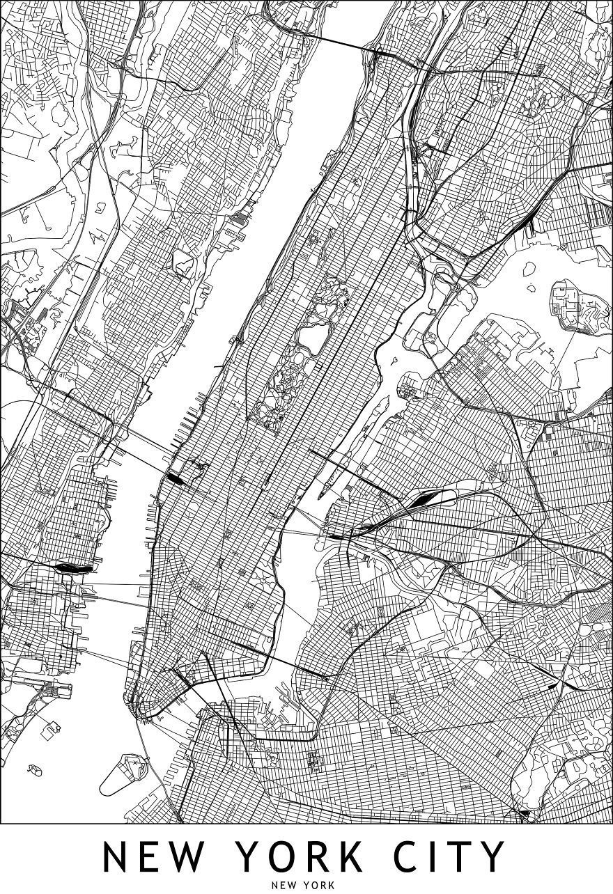 I Draw Line Maps Of World Cities. Map of new york, New york city