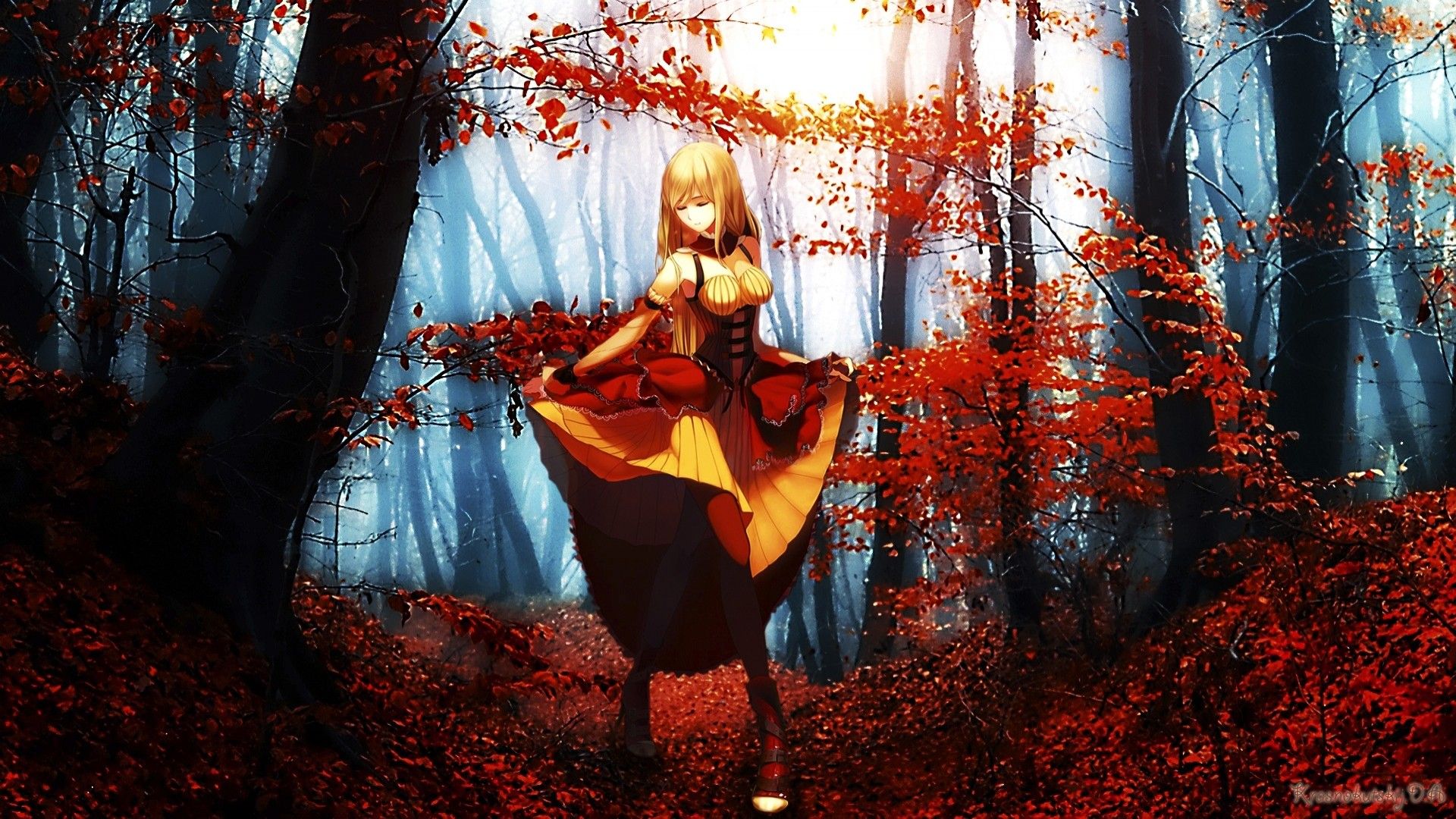 #fall, #anime girls, #fantasy girl wallpaper. Mocah.org HD Desktop Wallpaper