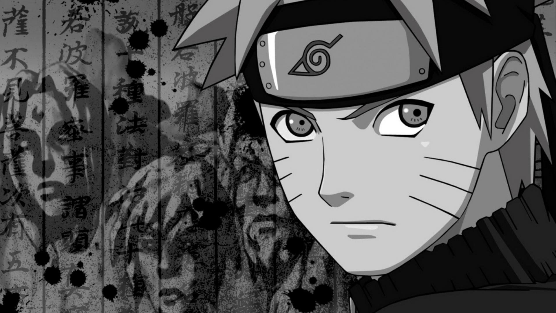 Anime series character Naruto Face Black And White wallpaperx1080