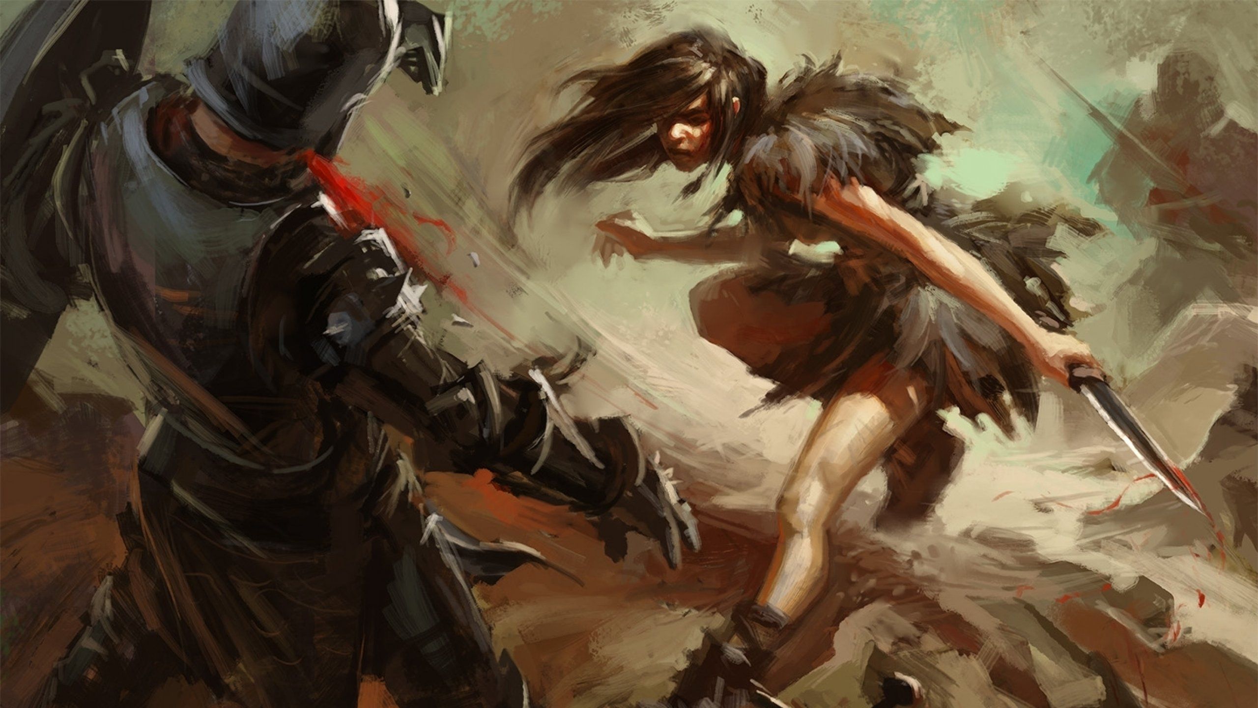 Fantasy artwork art warrior women woman female battle fighting wallpaperx1440