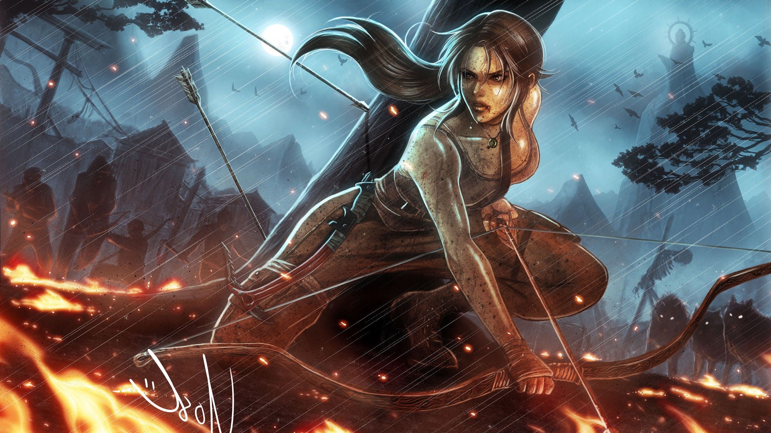 women, Fantasy Art, Lara Croft, Tomb Raider, Artwork, Dirty, Fighting Wallpaper HD / Desktop and Mobile Background
