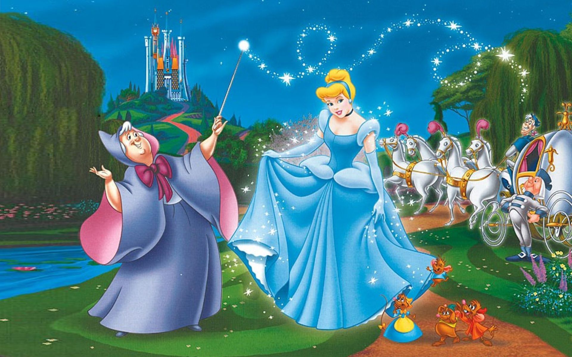 Princess Cinderella Castle Fairy Godmother Magic Wand Chariot HD Wallpaper 1920x1200, Wallpaper13.com