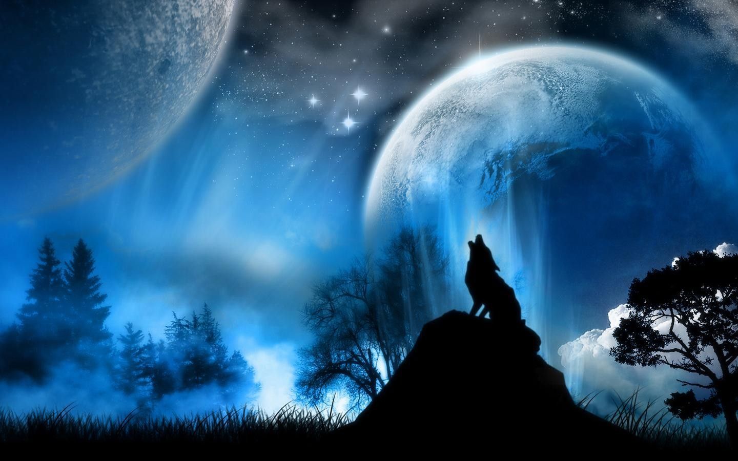 Blue Moon and Wolf Wallpaper Free Blue Moon and Wolf Background