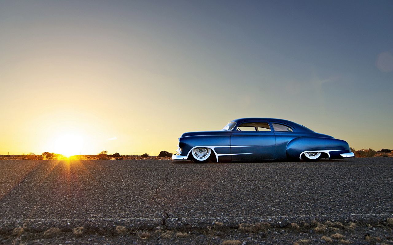 Photos Chevrolet hot rod Blue Retro Sky sunrise and sunset Cars Side