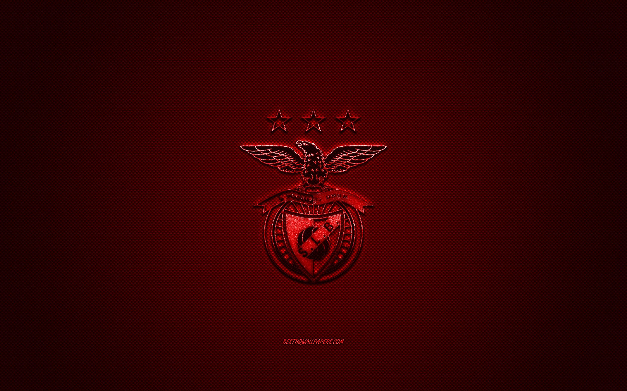 Download wallpaper SL Benfica, Portuguese football club, Primeira Liga, red logo, red carbon fiber background, football, Lisbon, Portugal, SL Benfica logo for desktop with resolution 2560x1600. High Quality HD picture wallpaper
