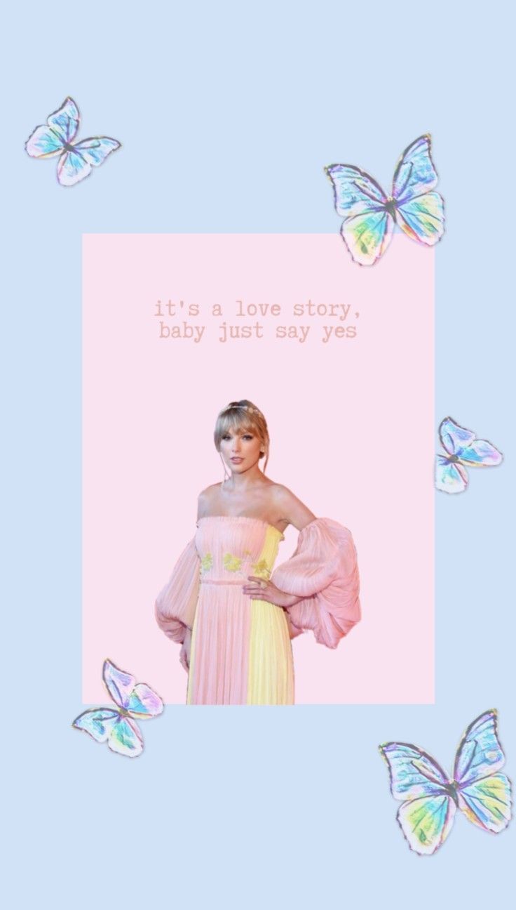 It's a love story, baby just say yes #taylorswift #TS7 #ts #swifties #pastel #pink #mural #butterfly #butterf. Floral wallpaper, Funky wallpaper, Trendy wallpaper