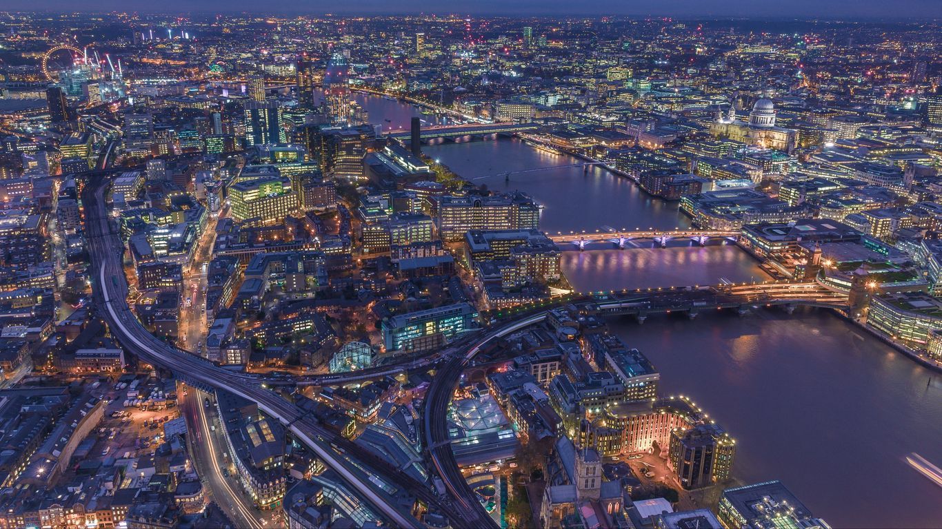 Download wallpaper 1366x768 london, united kingdom, night city, top view tablet, laptop HD background