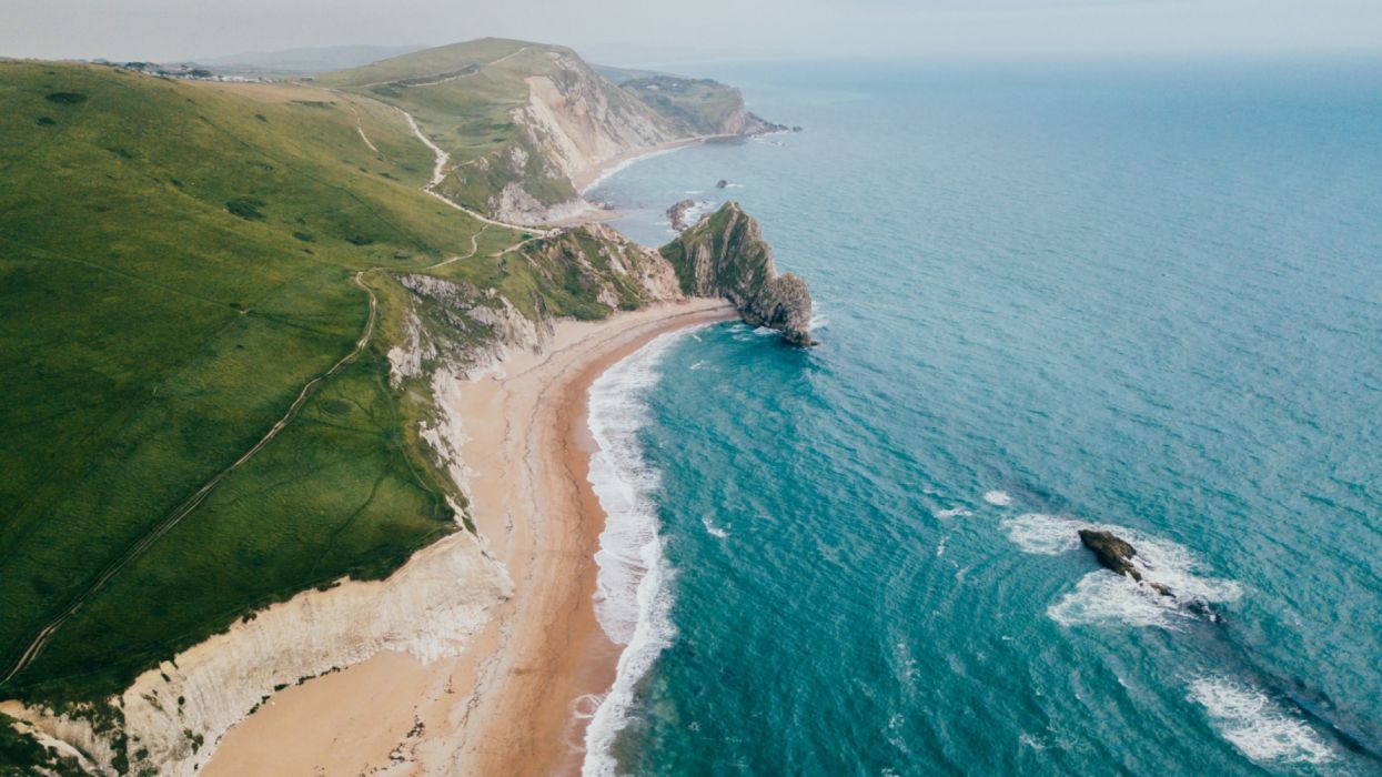 Beach ocean top view coast hills wallpaperx1440