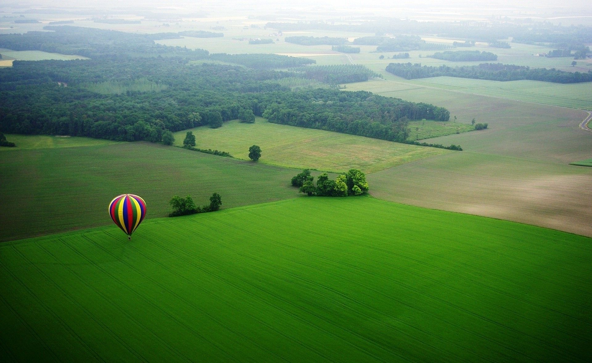field, Trees, Landscape, Hot Air Balloons, Top View Wallpaper HD / Desktop and Mobile Background