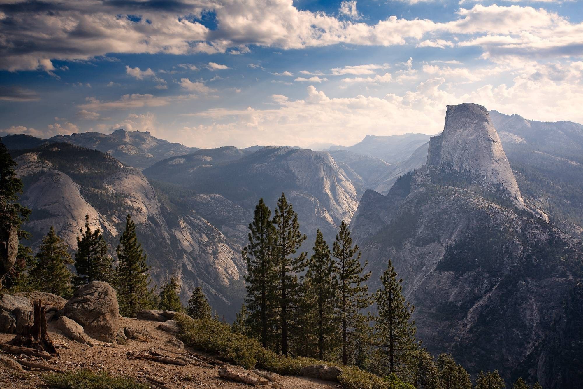 #trees, #landscape, #pine trees, #photography, #nature, #mountains, #top view, #sunlight, #rocks, #clouds, wallpaper. Mocah.org HD Wallpaper