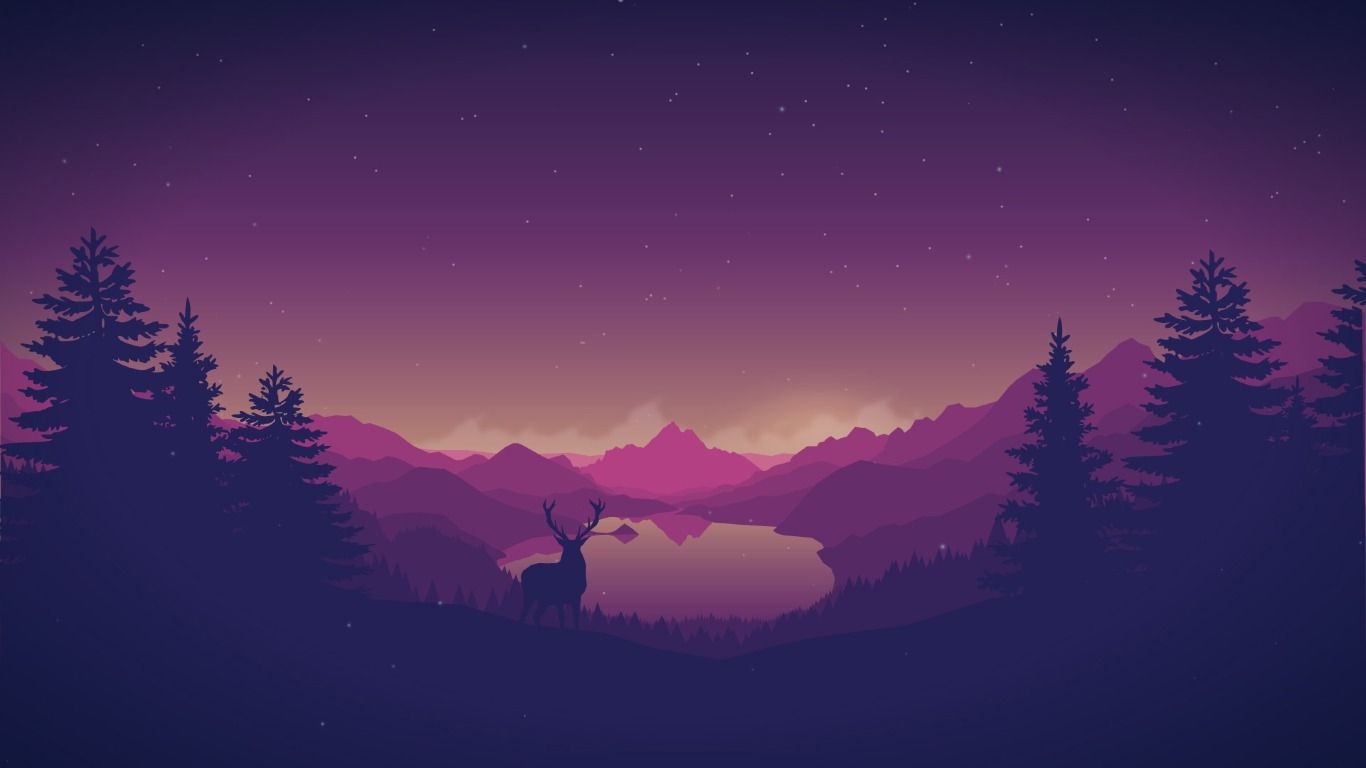Artistic Forest Mountains Lake And Deer 1366x768 Resolution Wallpaper, HD Artist 4K Wallpaper, Image, Photo and Background