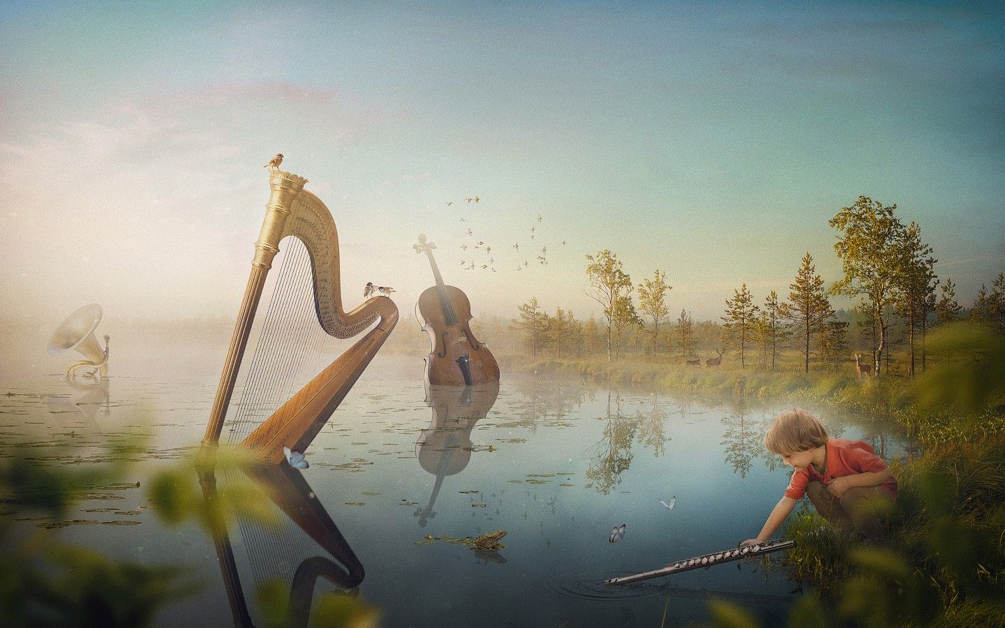 Musical Lake Fantasy 4K Wallpaper