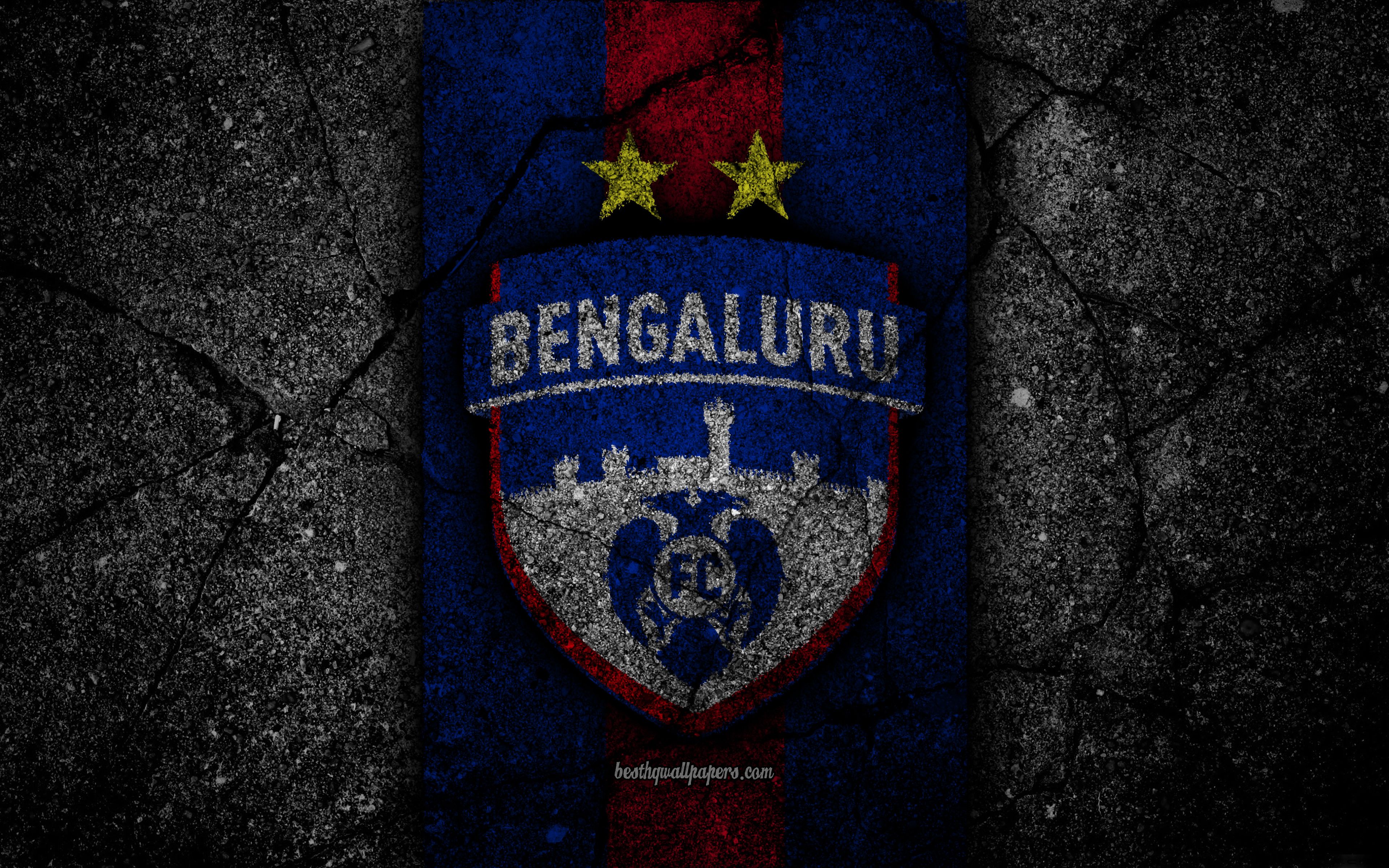 Download wallpaper FC Bengaluru, 4k, ISL, logo, Indian Super League, black stone, India, football club, Bengaluru, soccer, asphalt texture, Bengaluru FC for desktop with resolution 3840x2400. High Quality HD picture wallpaper