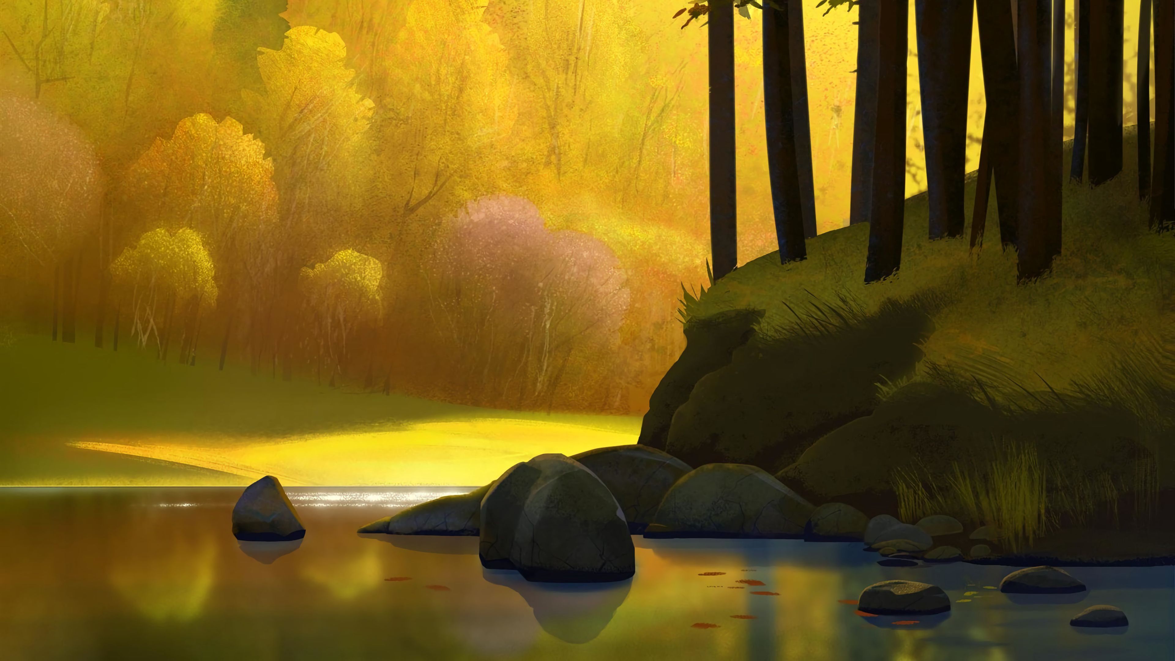 Download wallpaper 3840x2160 landscape, art, autumn, trees 4k uhd 16:9 HD background