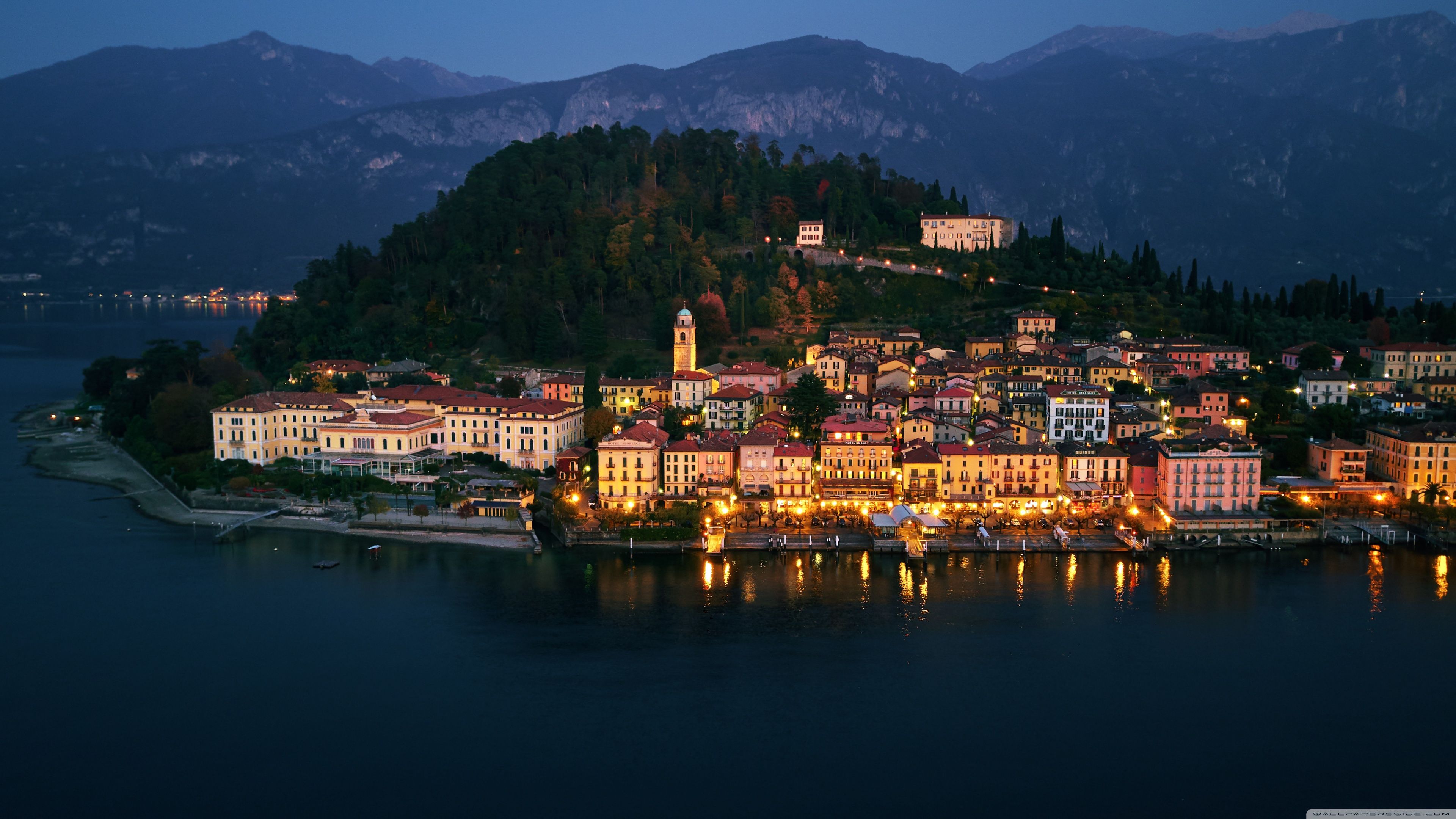 Lake Como, Night, Bellagio, Italy Ultra HD Desktop Background Wallpaper for 4K UHD TV, Widescreen & UltraWide Desktop & Laptop, Tablet
