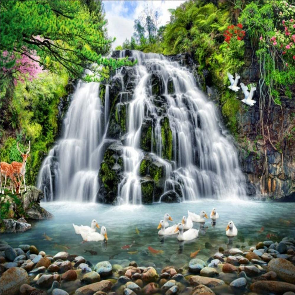 Xbwy Custom 3D Wallpaper HD Forest Landscape Mural Water Stream Waterfall Mural Living Room Study Background Wall Decor 120X100Cm: Amazon.ca: Home & Kitchen