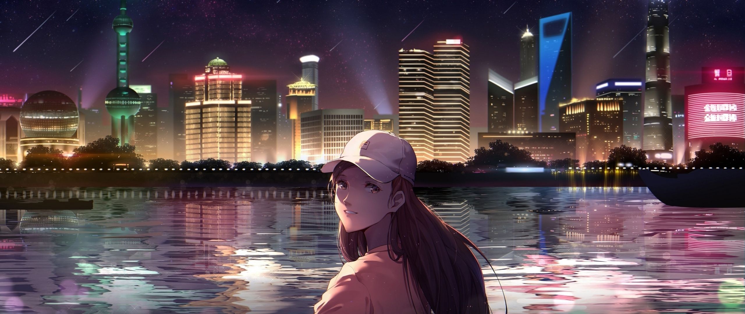 Download 2560x1080 wallpaper night out, city, anime girl, original, dual wide, widescreen, 2560x1080 HD image, background, 20506