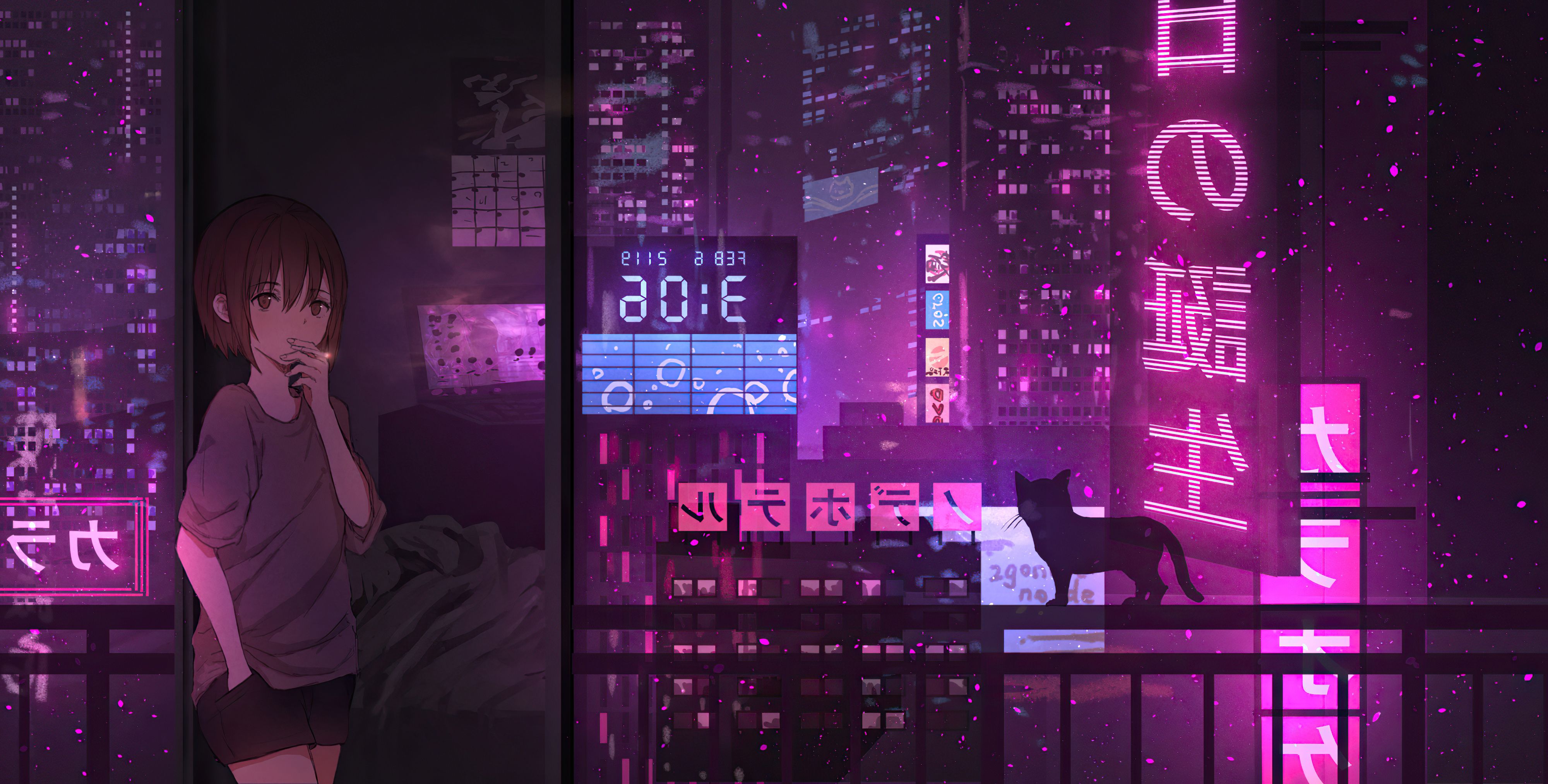 Anime Girl City Night Neon Cyberpunk 4k 2048x1152 Resolution HD 4k Wallpaper, Image, Background, Photo and Picture