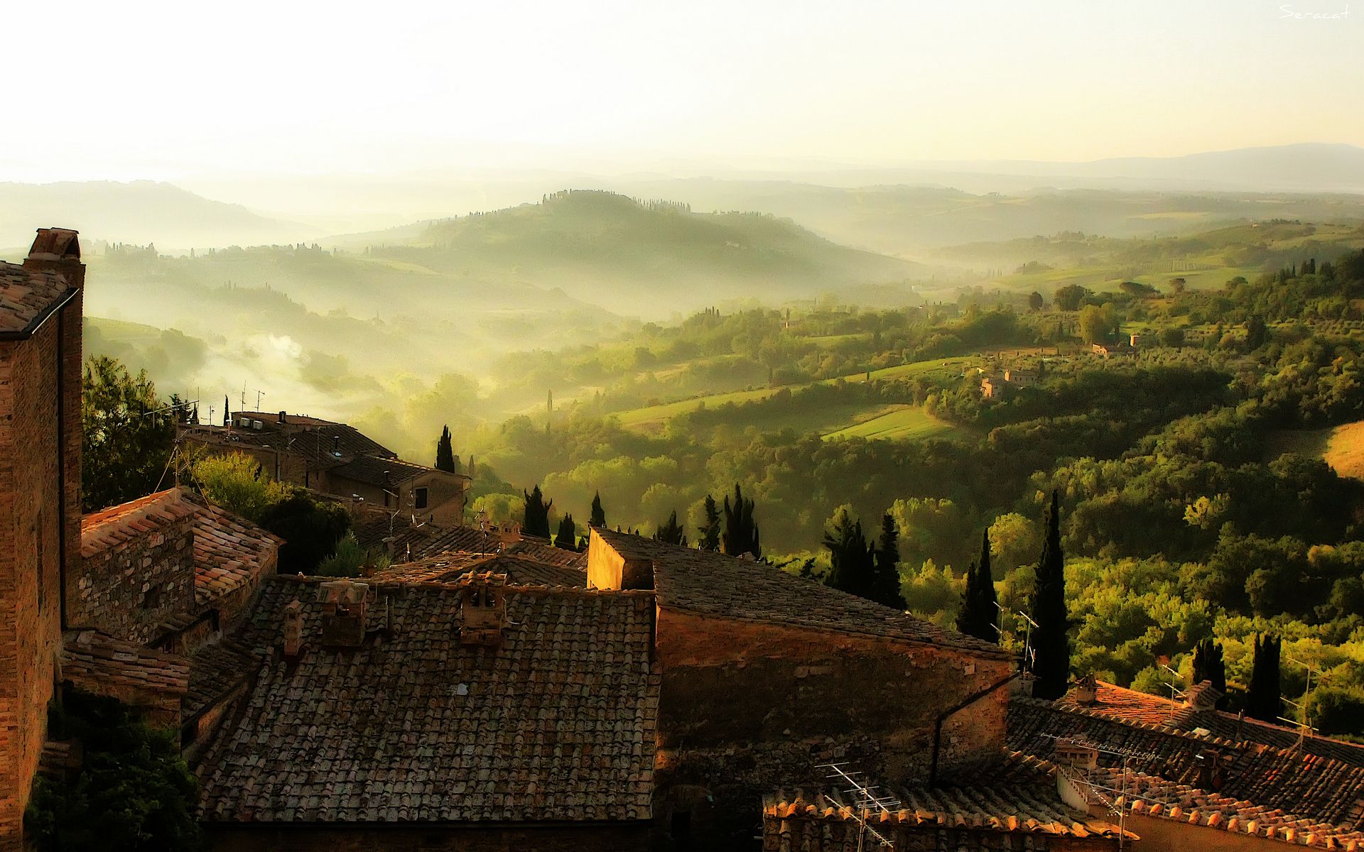View of Tuscan Landscape from Roof HD Wallpaper