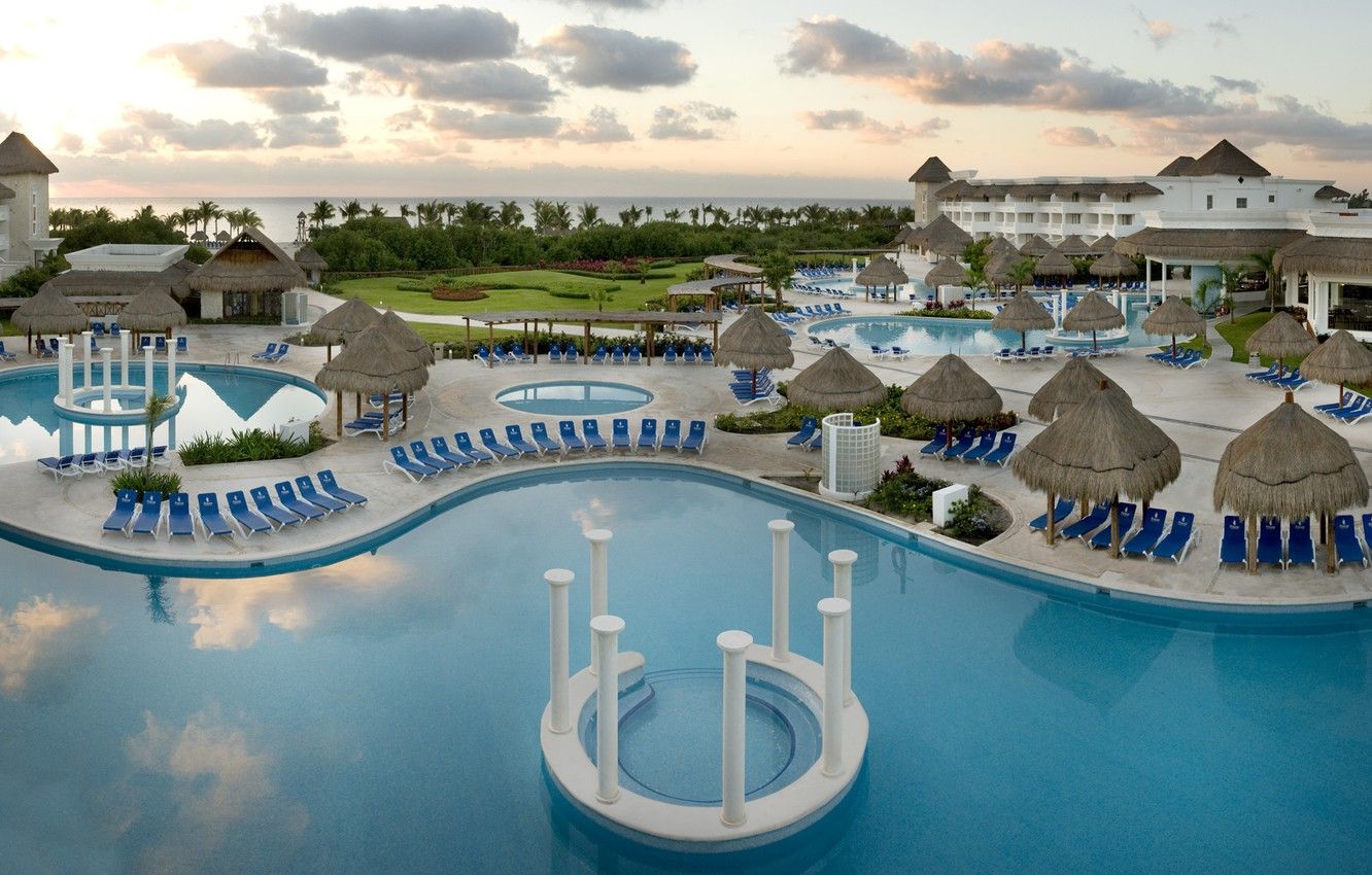 Wallpaper beach, pool, the hotel, sunbeds, Mexico, Riviera Maya, Cancun image for desktop, section пейзажи