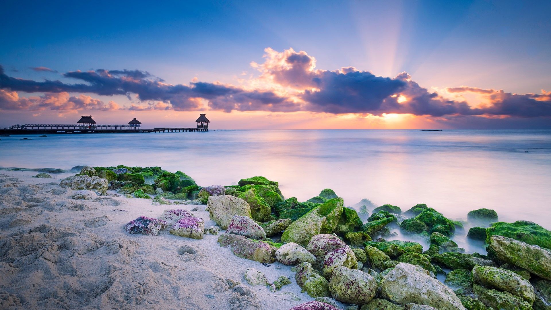 Sunrise magic over the Caribbean, Mayan Riviera, Cancun, Quintana Roo, Mexico. Windows 10 Spotlight Image
