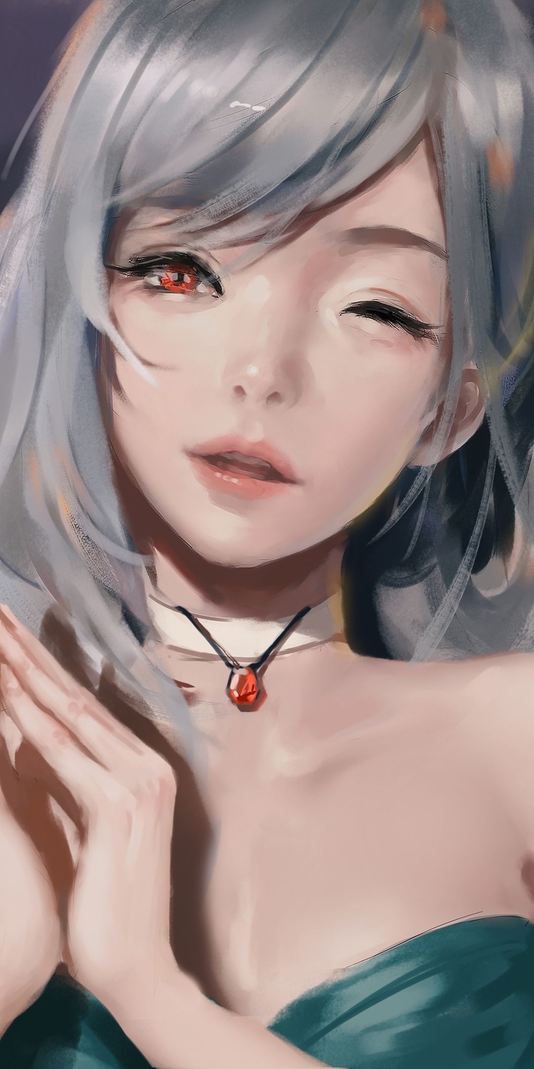 Artwork, wink, white hair, beautiful girl, 1080x2160 wallpaper. Digital art girl, Anime art beautiful, Art girl