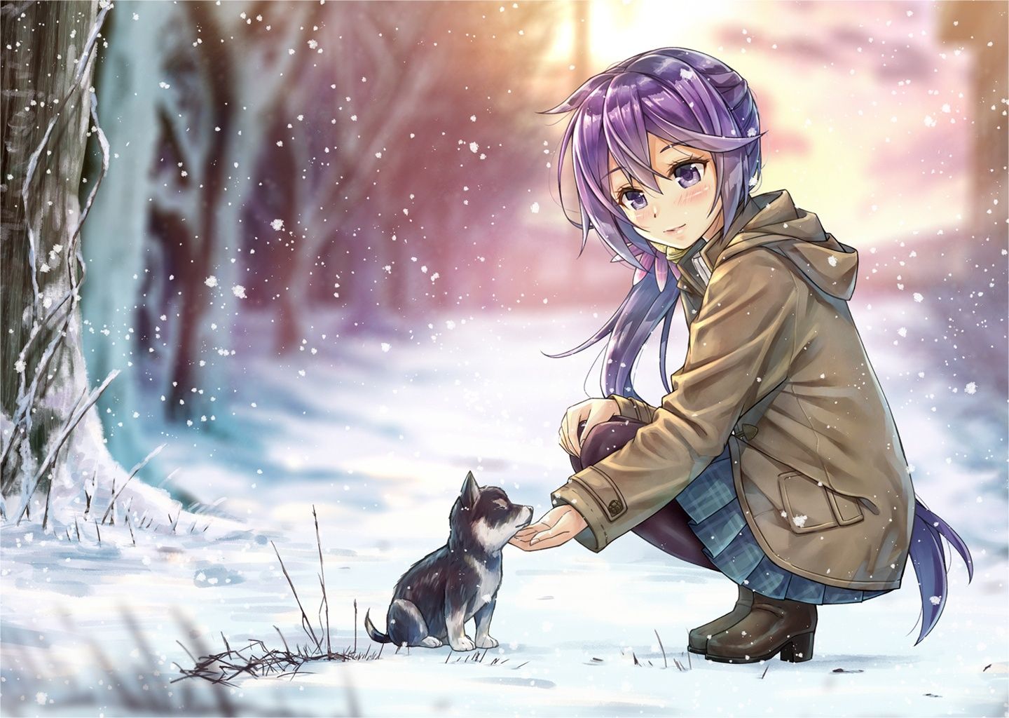 Kantai collection original anime girl cute dress dog snow wallpaperx1024