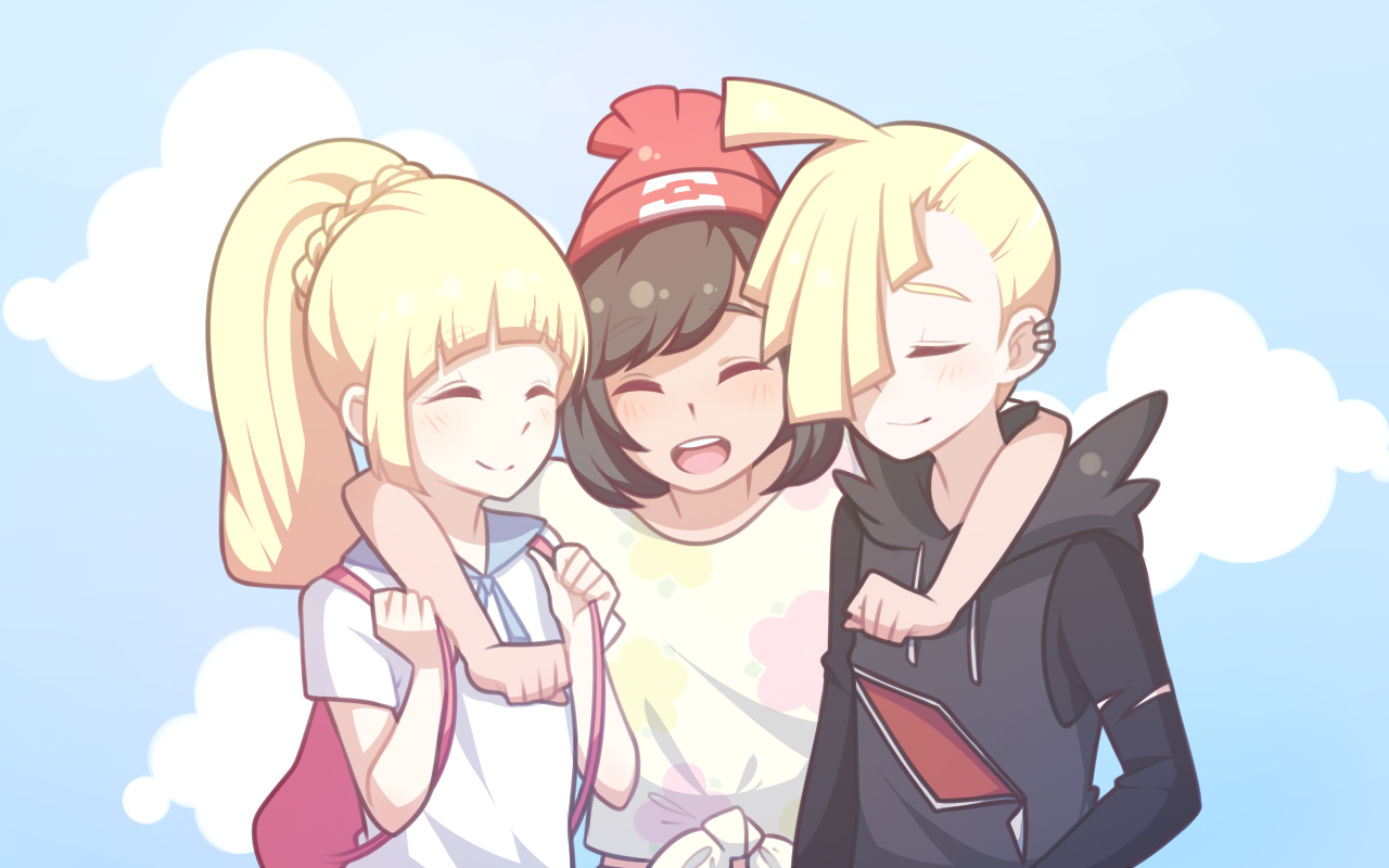 Lillie, Moon, and Gladion. Pokémon Sun and Moon