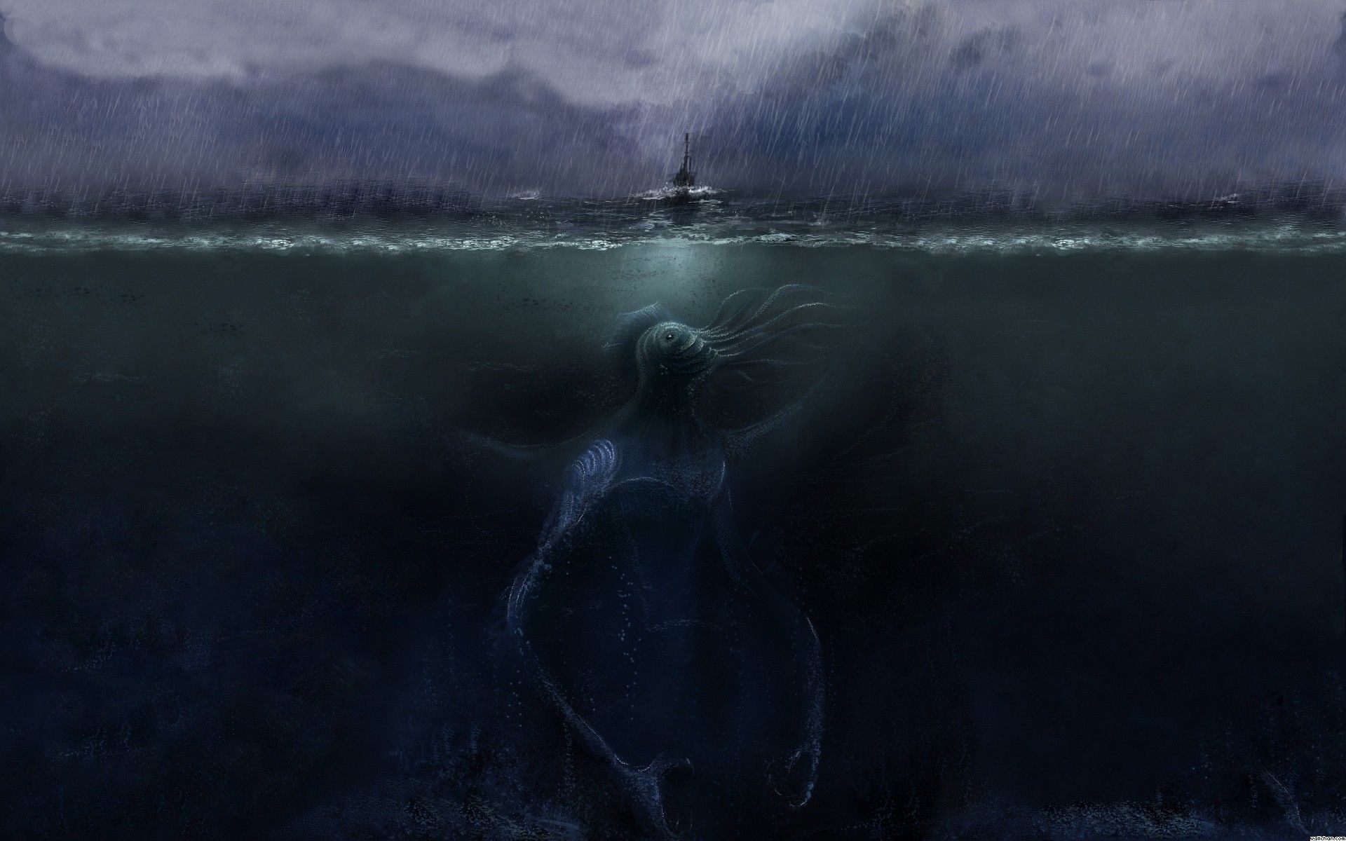 sea Monsters, Sea, Rain, Storm, Digital Art, Cthulhu Wallpaper HD / Desktop and Mobile Background