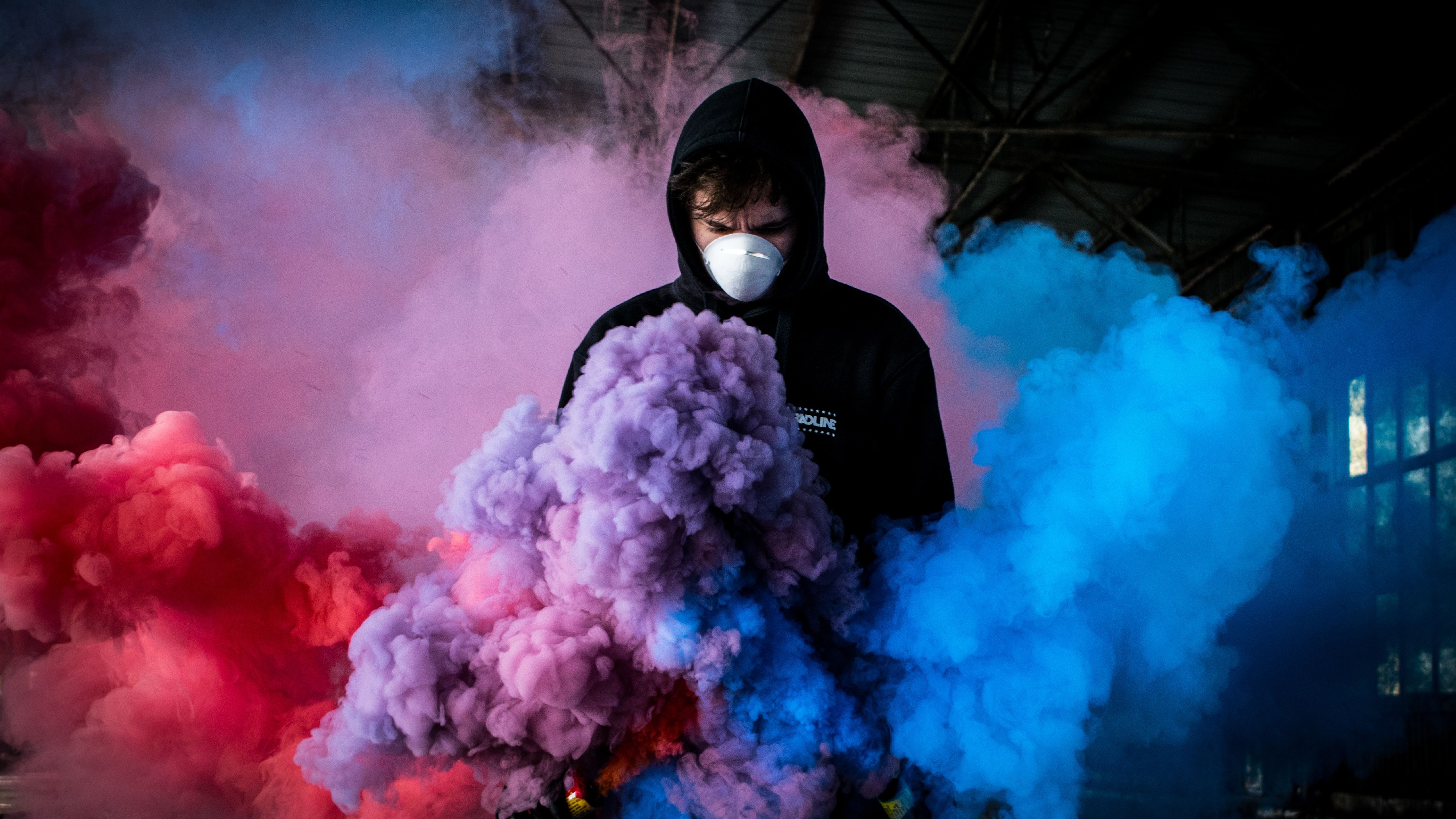 Colorful Smoke with Mask 5K Wallpaper