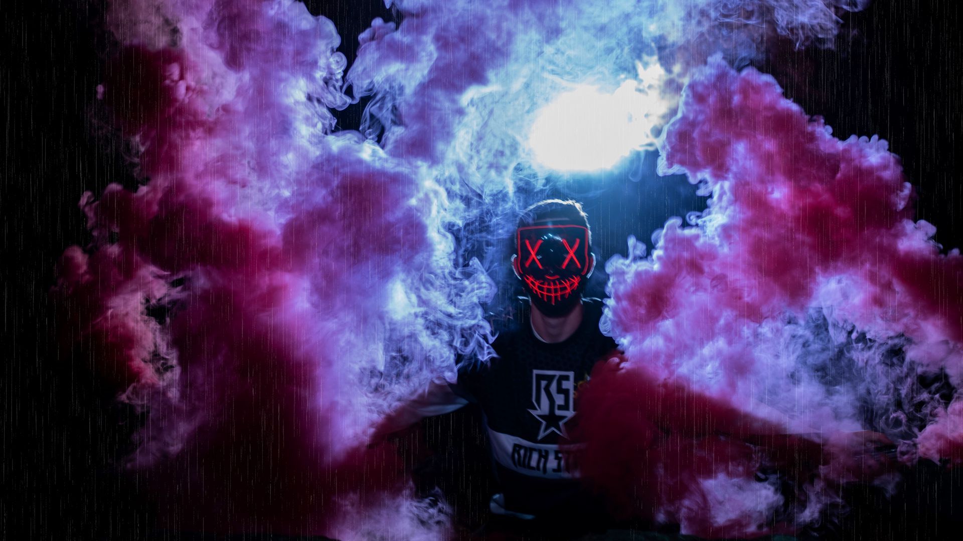 Download wallpaper 1920x1080 man, mask, colored smoke, anonymous full hd, hdtv, fhd, 1080p HD background