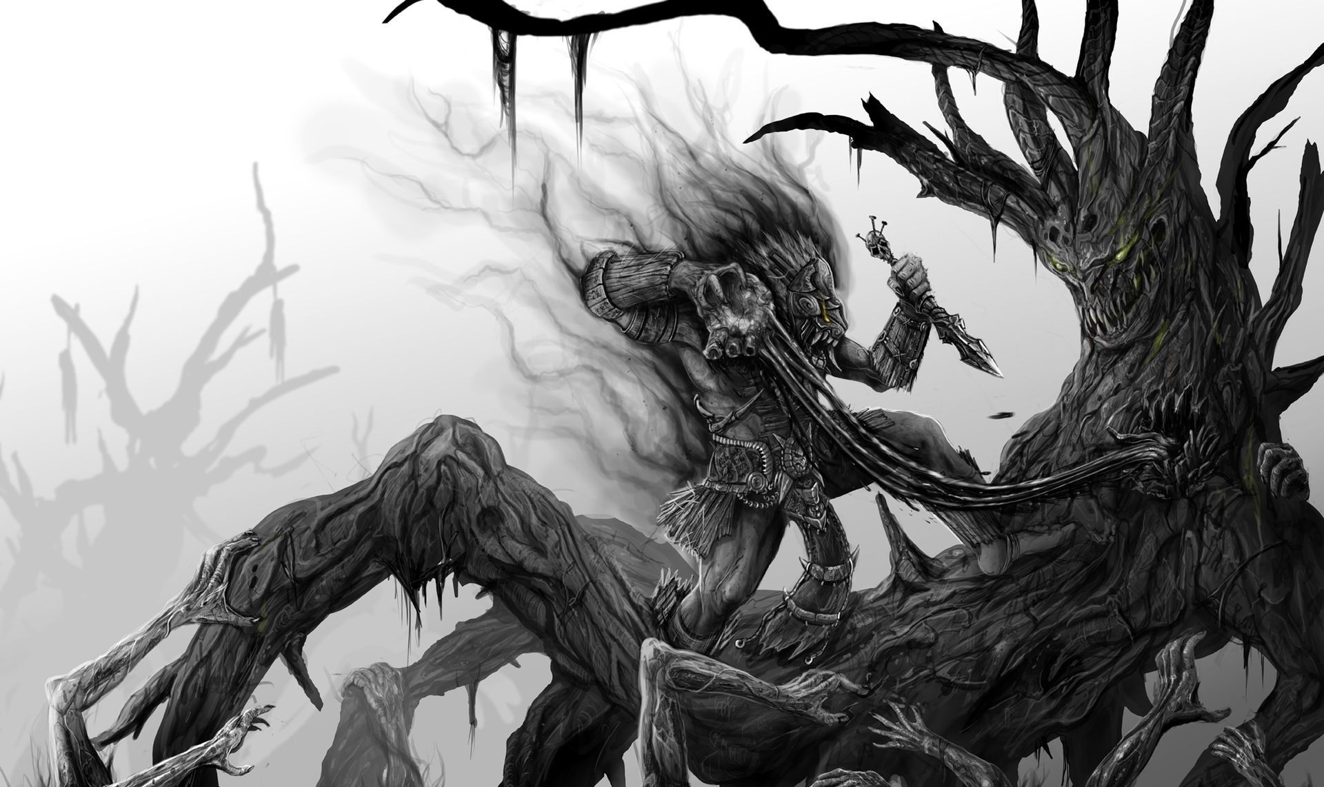 Dark fantasy warrior monster creatures weapon horror scary creepy spooky art battle wallpaperx1142