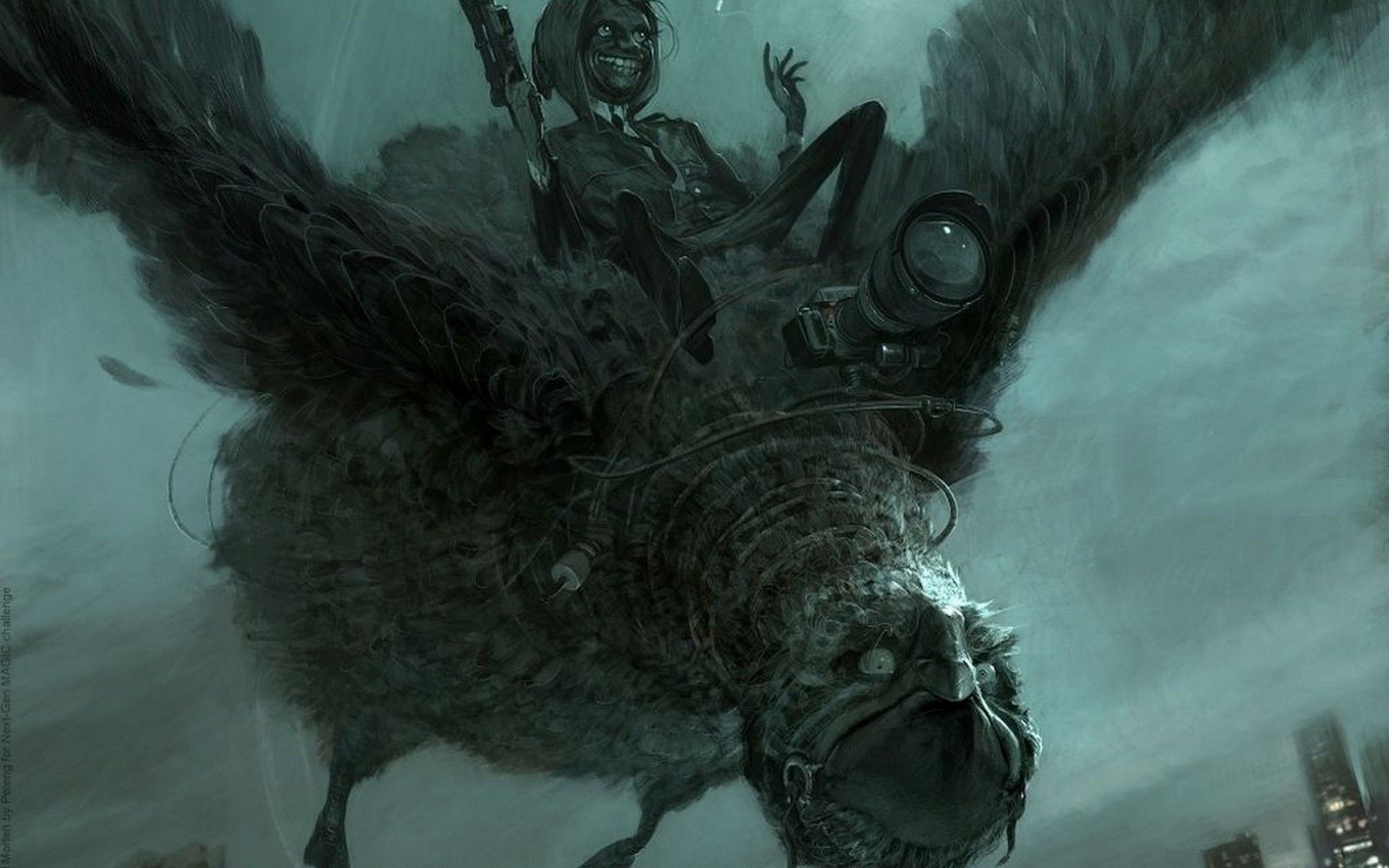 Fantasy art dark creepy spooky flight fly monster creatures wallpaperx1200